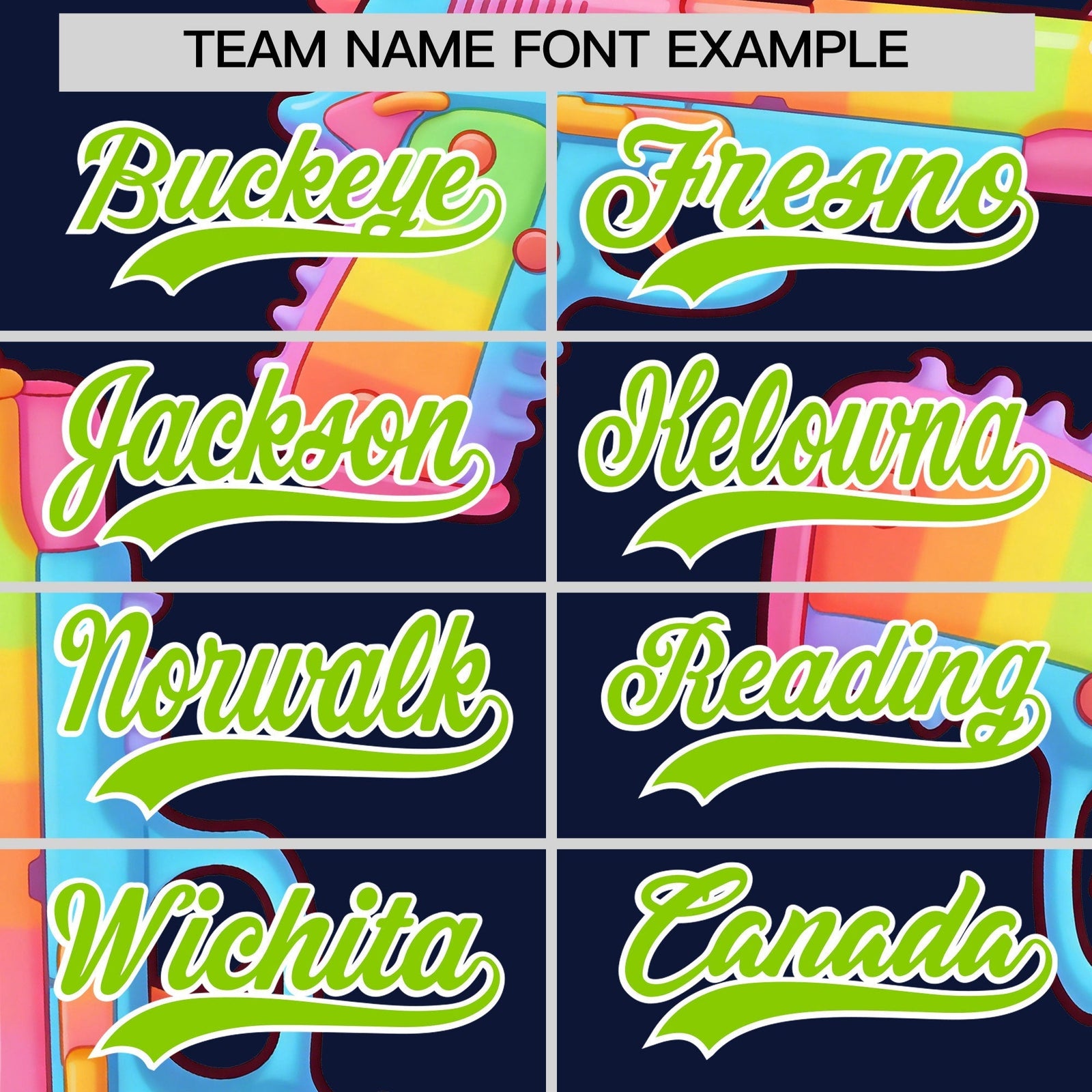 Custom Youth Baseball Jersey Navy Neon Green Sugar-Coated Firepower Graffiti Pattern Street Style