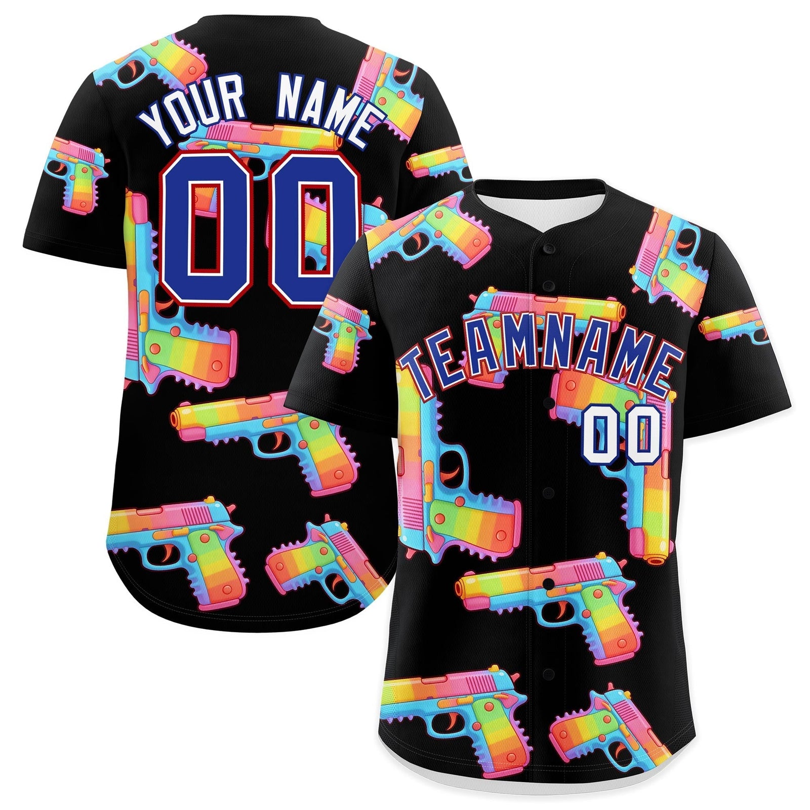 Custom Youth Baseball Jersey Black Royal Blue Sugar-Coated Firepower Graffiti Pattern Street Style