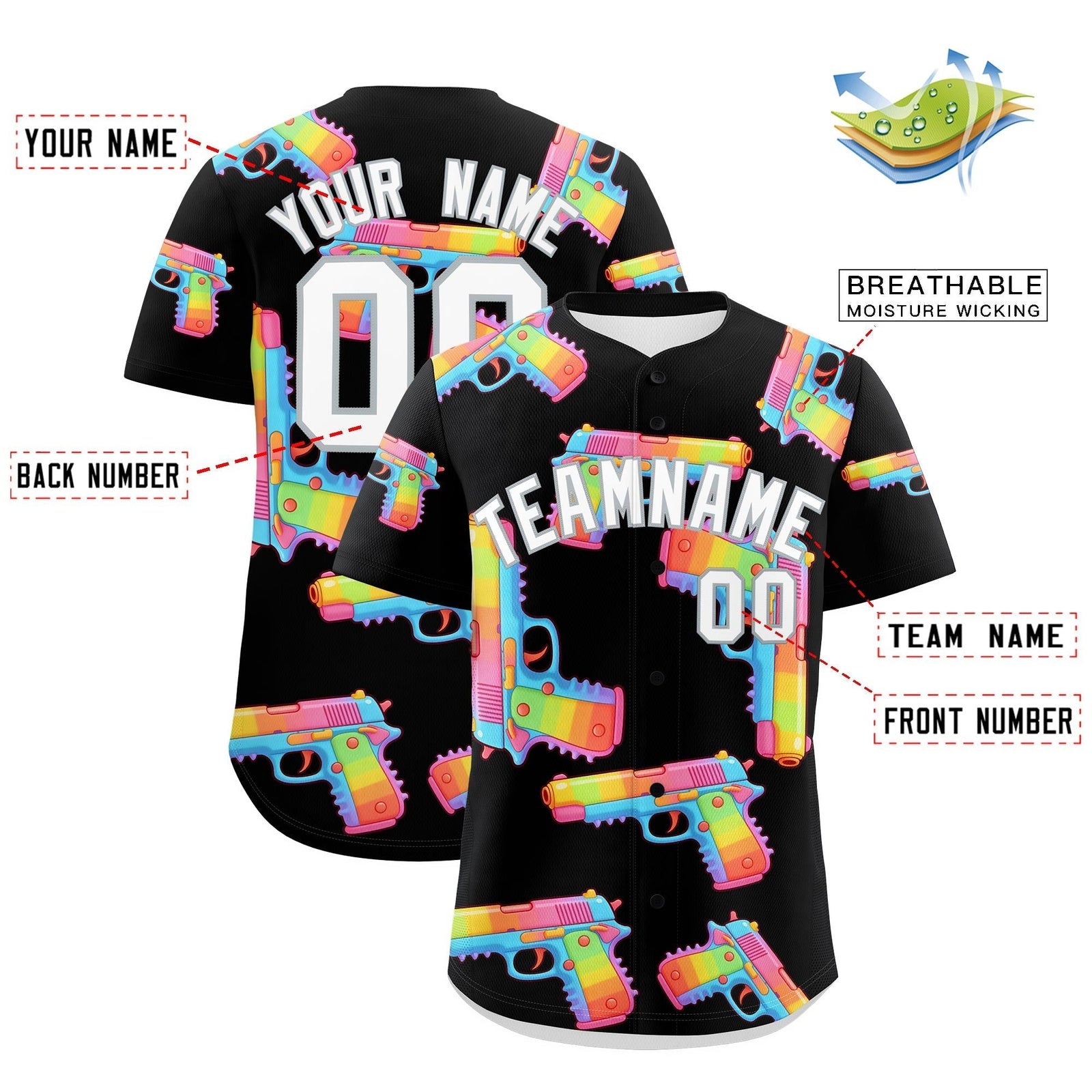 Custom Youth Baseball Jersey Black White Sugar-Coated Firepower Graffiti Pattern Hip-hop