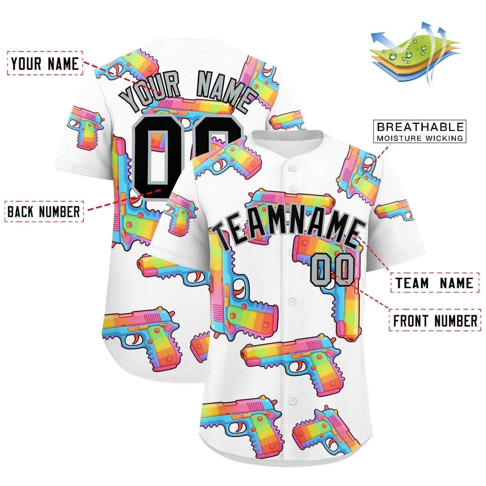Custom Youth Baseball Jersey White Black Sugar-Coated Firepower Graffiti Pattern Hip-hop