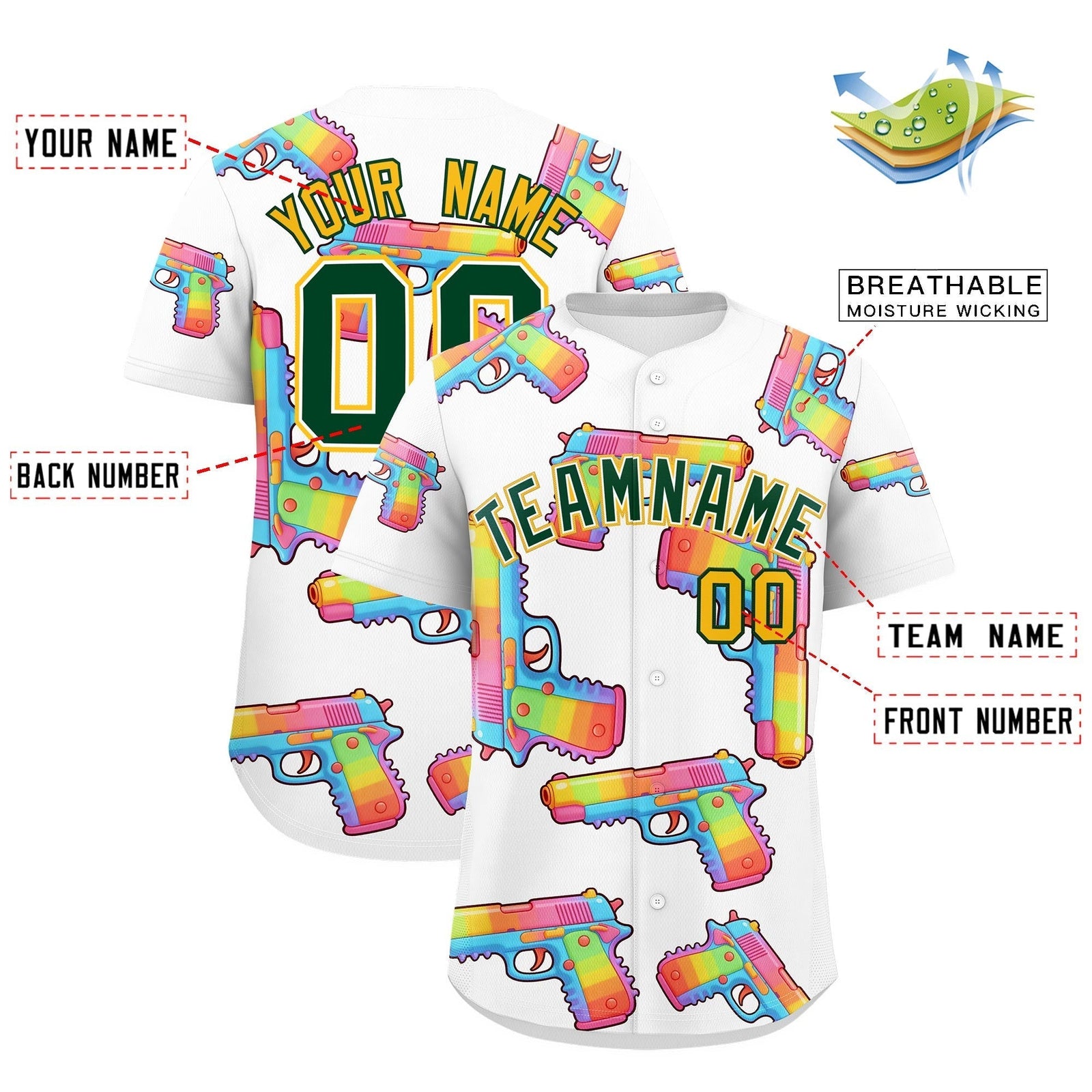 Custom Youth Baseball Jersey White Dark Green Sugar-Coated Firepower Graffiti Pattern Urban Fashion