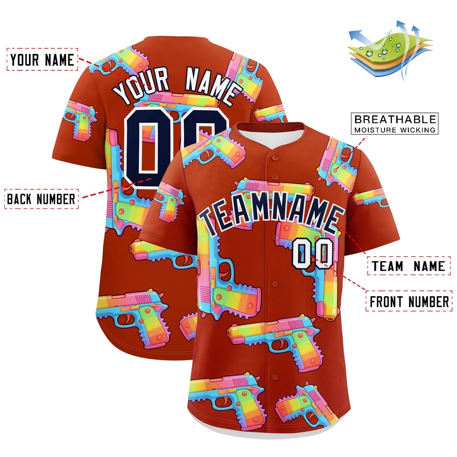 Custom Youth Baseball Jersey Dark Orange Navy Sugar-Coated Firepower Graffiti Pattern Street Style