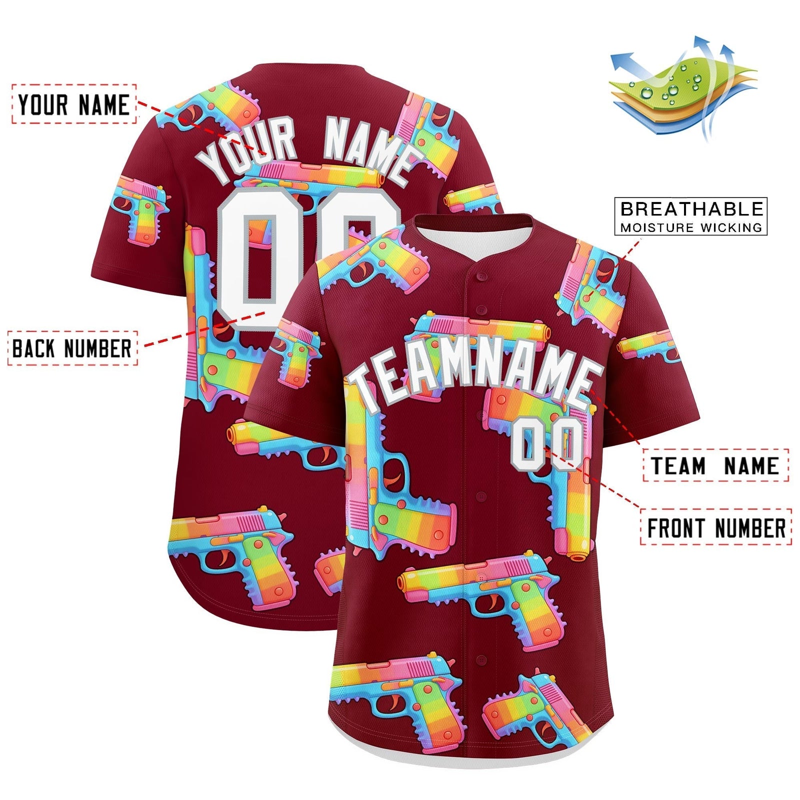 Custom Youth Baseball Jersey Crimson White Sugar-Coated Firepower Graffiti Pattern Hip-hop