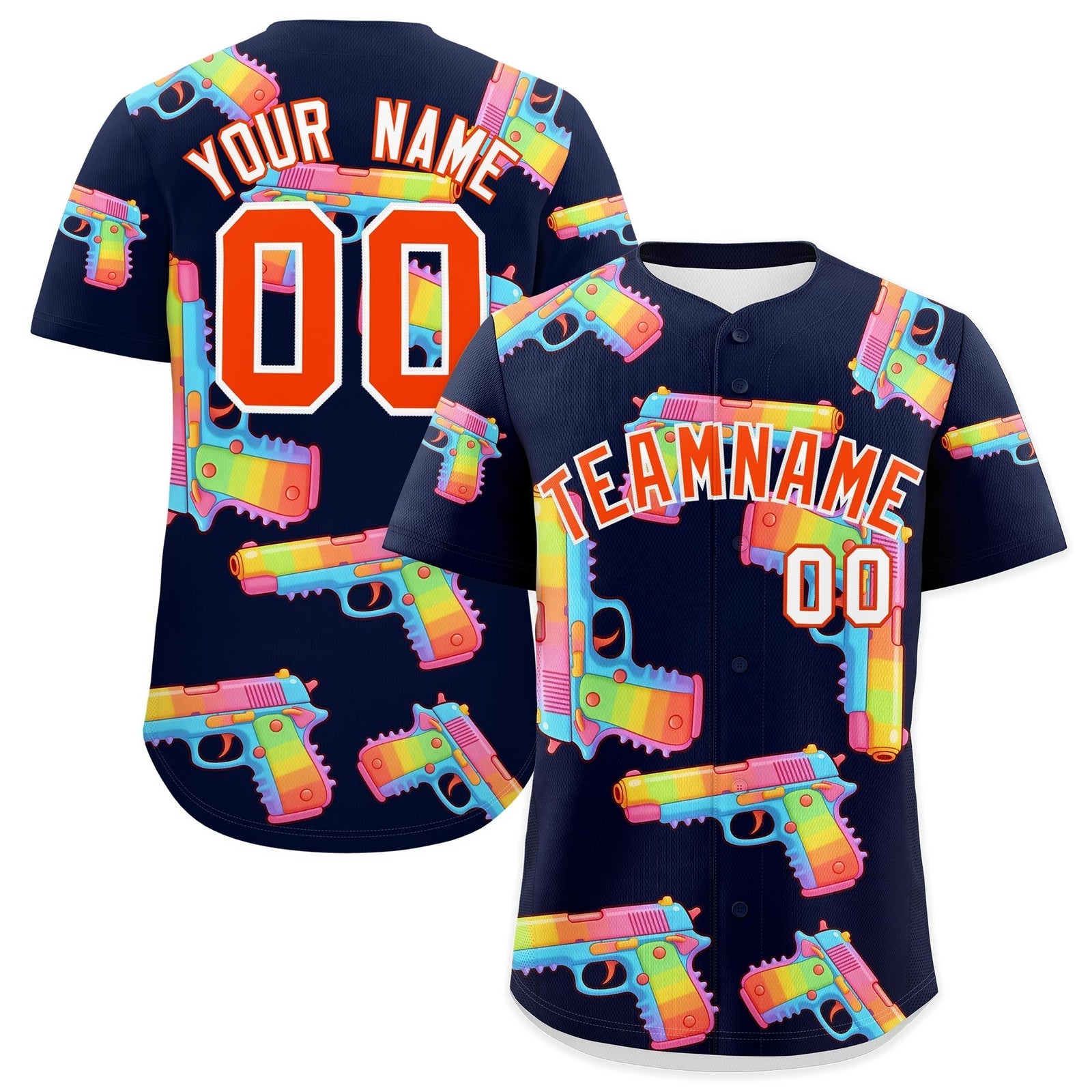 Custom Youth Baseball Jersey Navy Orange Sugar-Coated Firepower Graffiti Pattern Urban Fashion