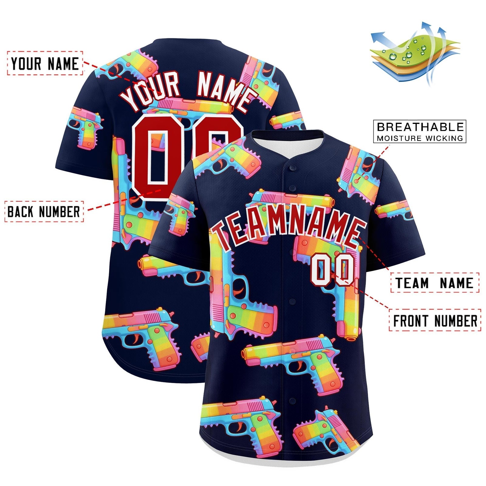 Custom Youth Baseball Jersey Navy Red Sugar-Coated Firepower Graffiti Pattern Street Style