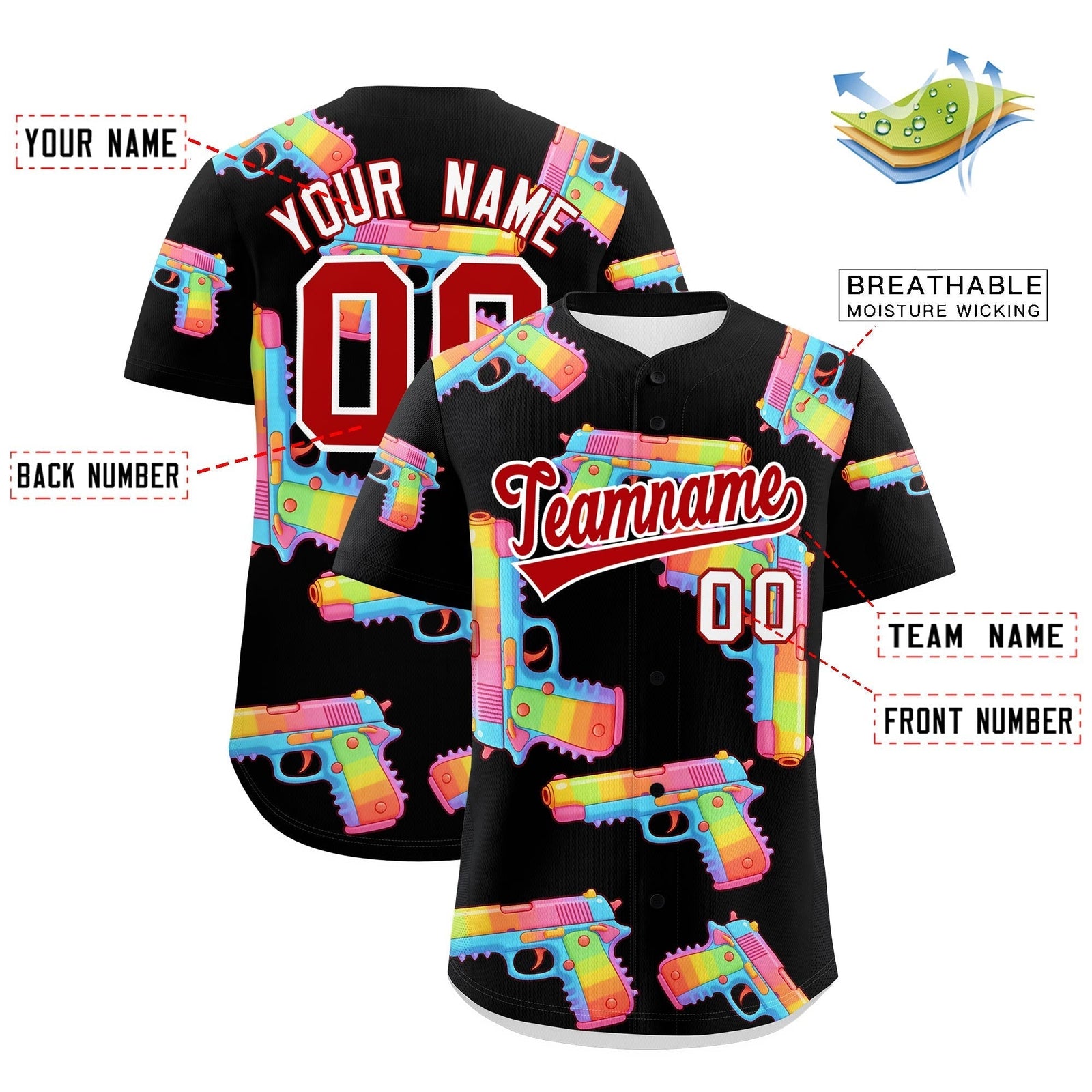 Custom Youth Baseball Jersey Black Red Sugar-Coated Firepower Graffiti Pattern Hip-hop