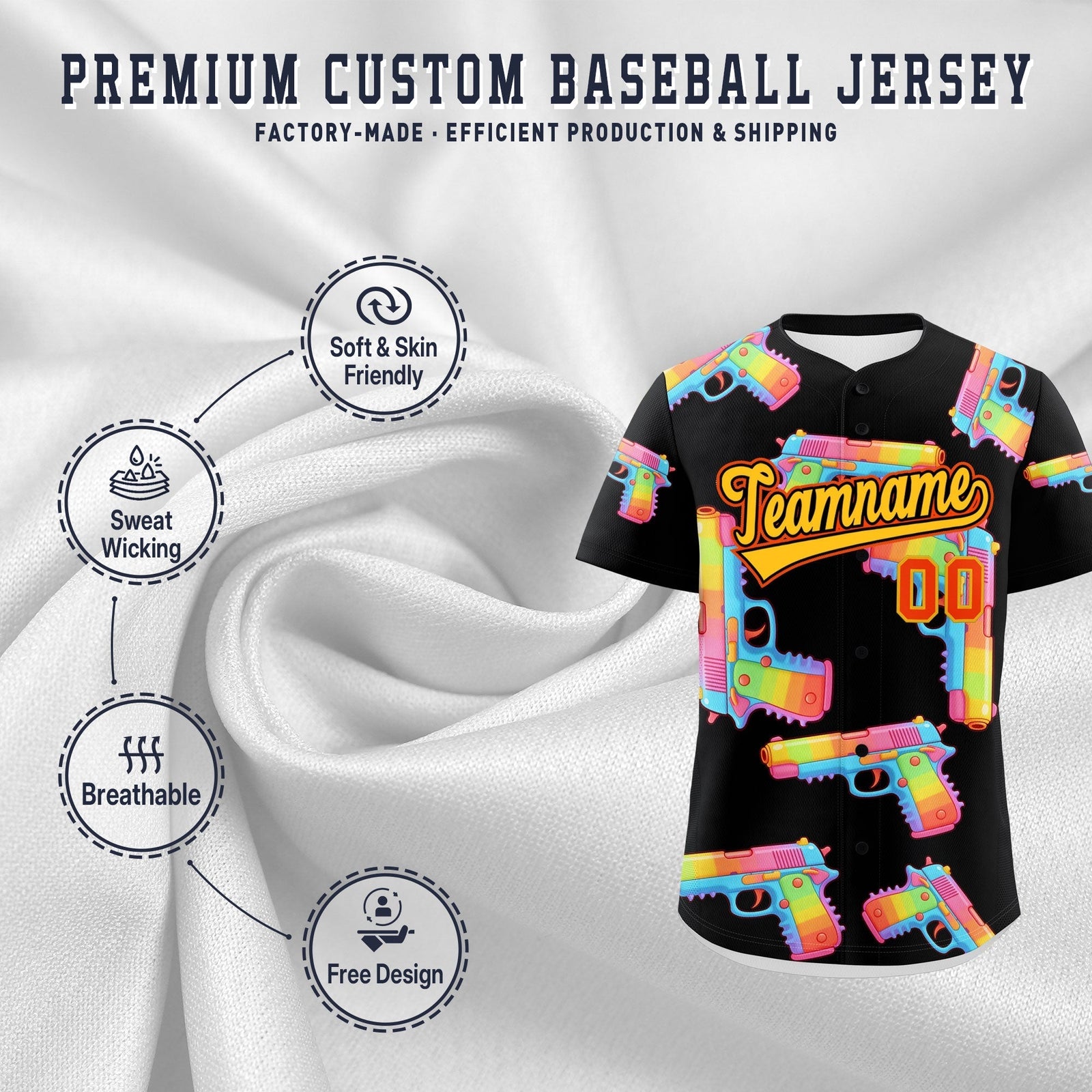 Custom Youth Baseball Jersey Black Yellow Sugar-Coated Firepower Graffiti Pattern Hip-hop