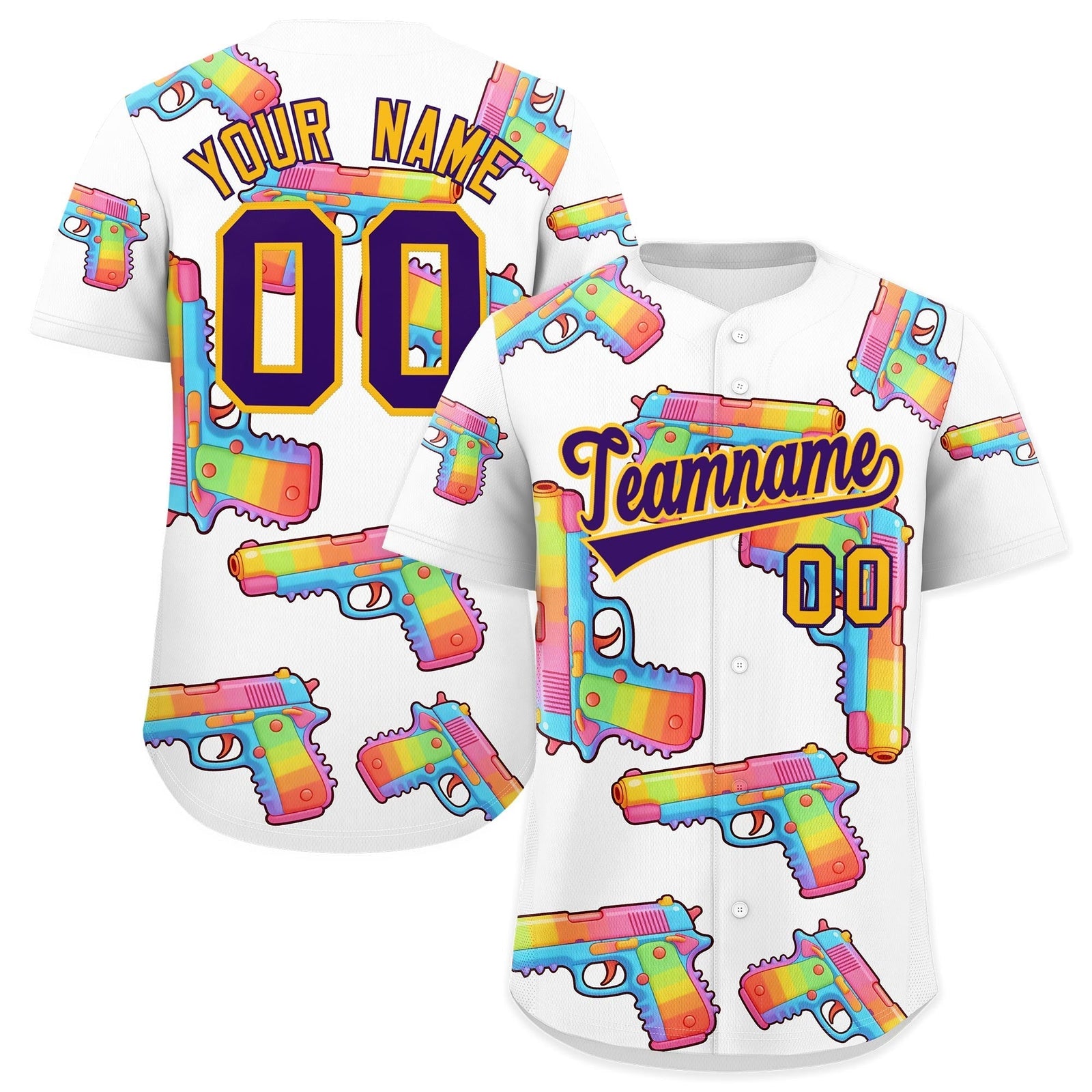 Custom Youth Baseball Jersey White Purple Sugar-Coated Firepower Graffiti Pattern Hip-hop