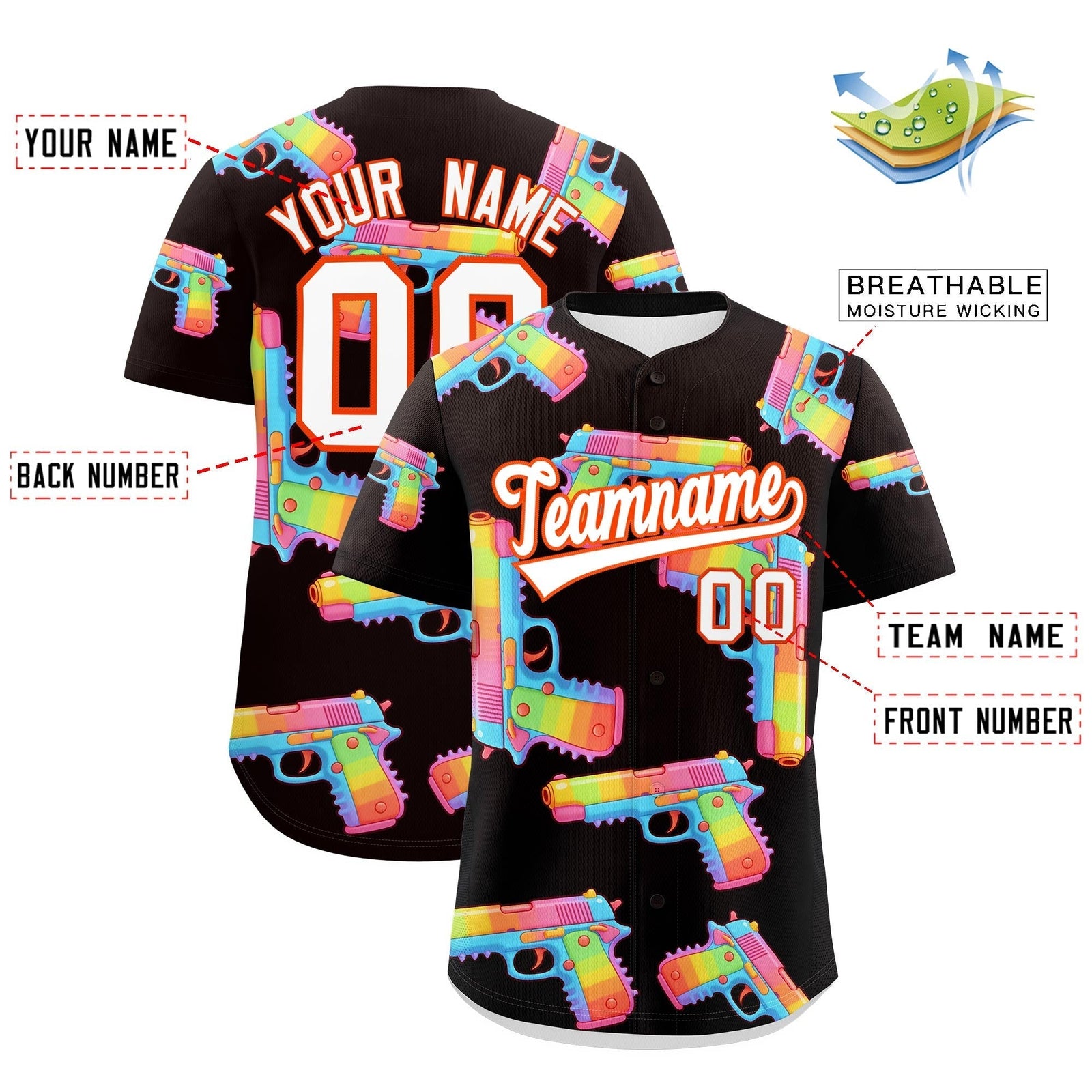 Custom Youth Baseball Jersey Brown White Sugar-Coated Firepower Graffiti Pattern Hip-hop