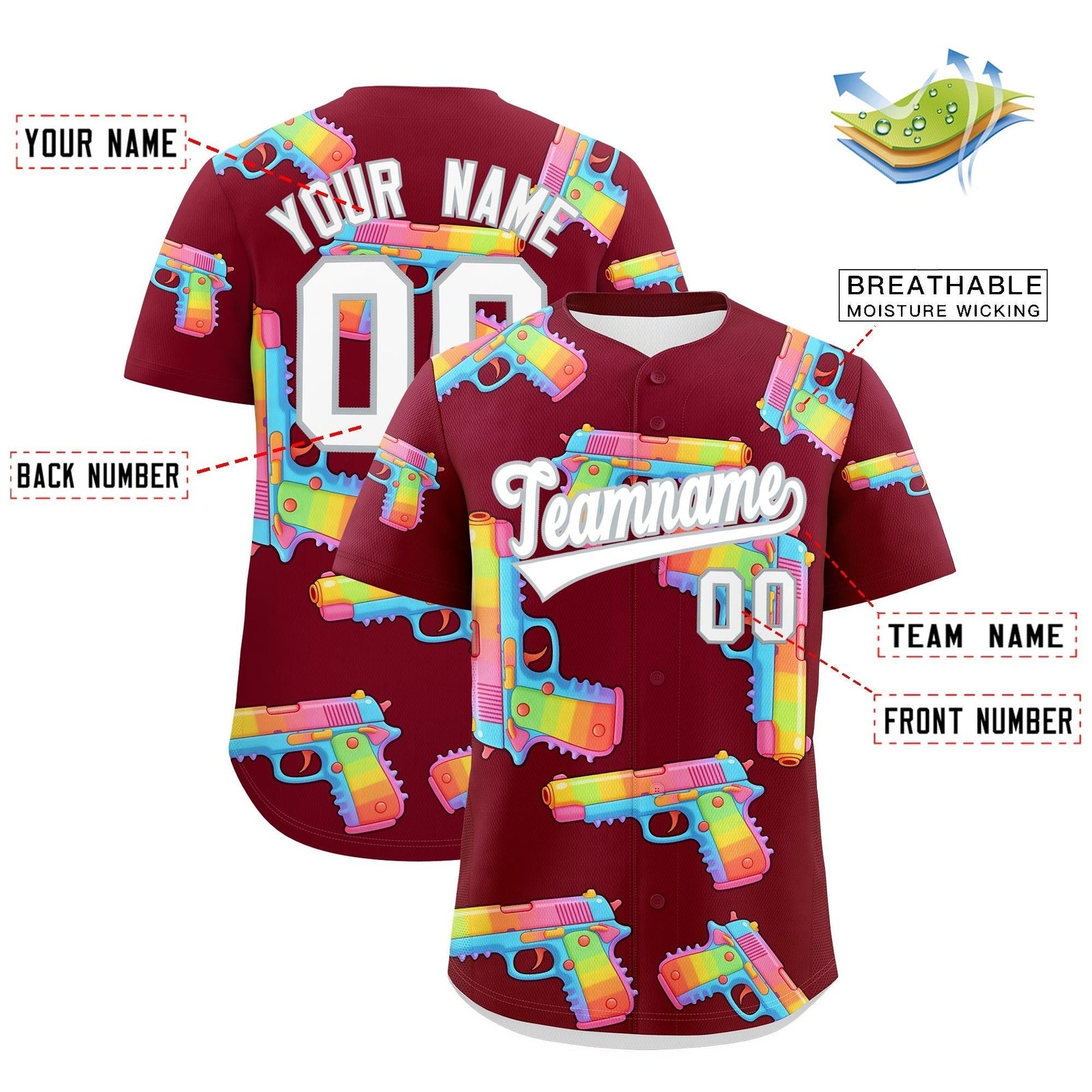Custom Youth Baseball Jersey Crimson White Sugar-Coated Firepower Graffiti Pattern Hip-hop