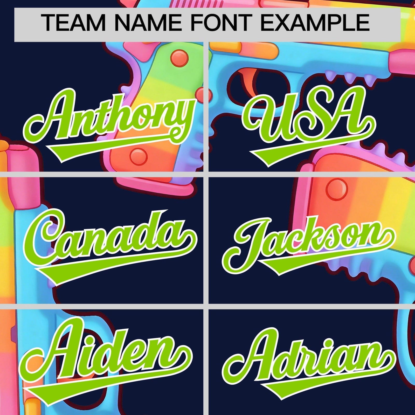 Custom Youth Baseball Jersey Navy Neon Green Sugar-Coated Firepower Graffiti Pattern Street Style