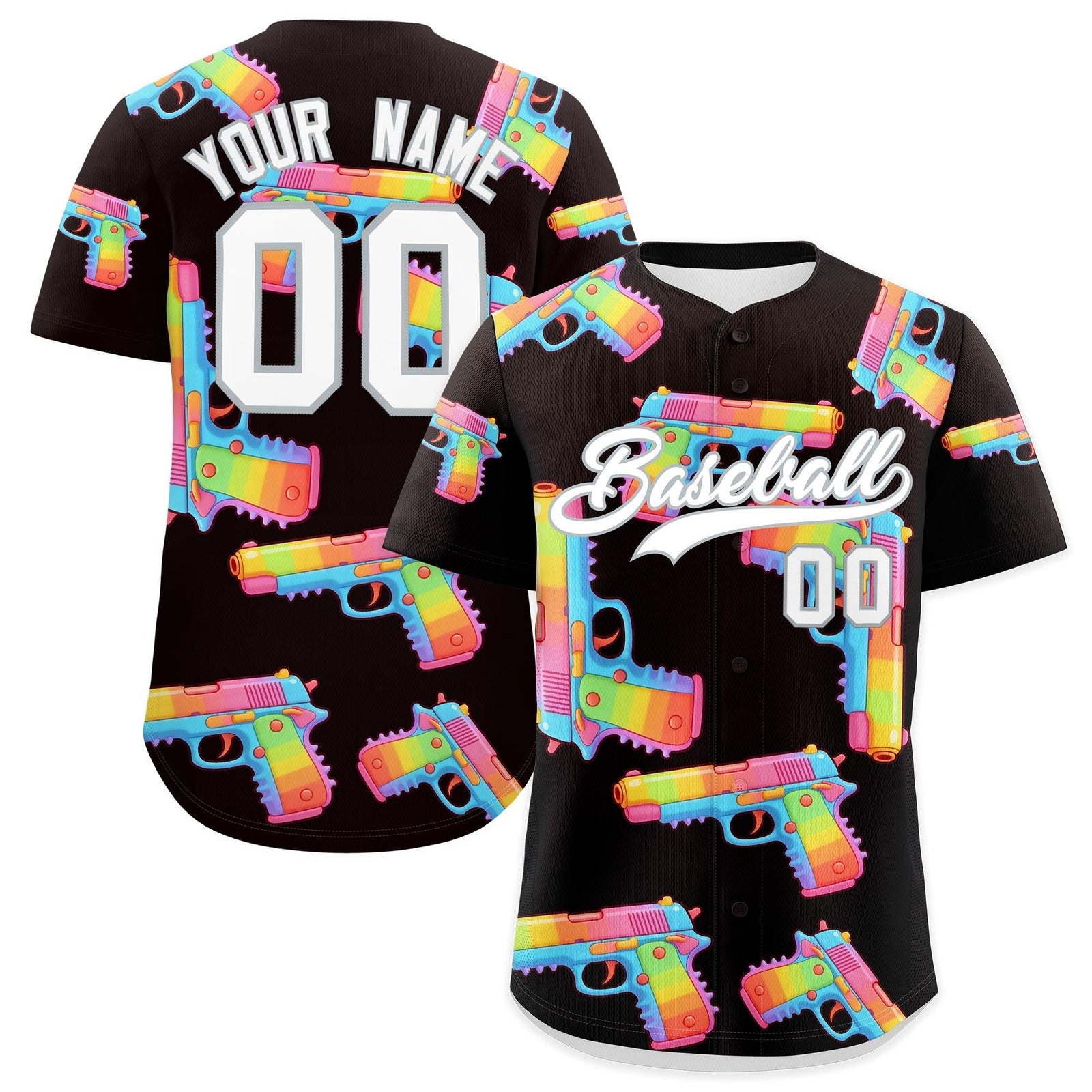 Custom Youth Baseball Jersey Brown White Sugar-Coated Firepower Graffiti Pattern Urban Fashion