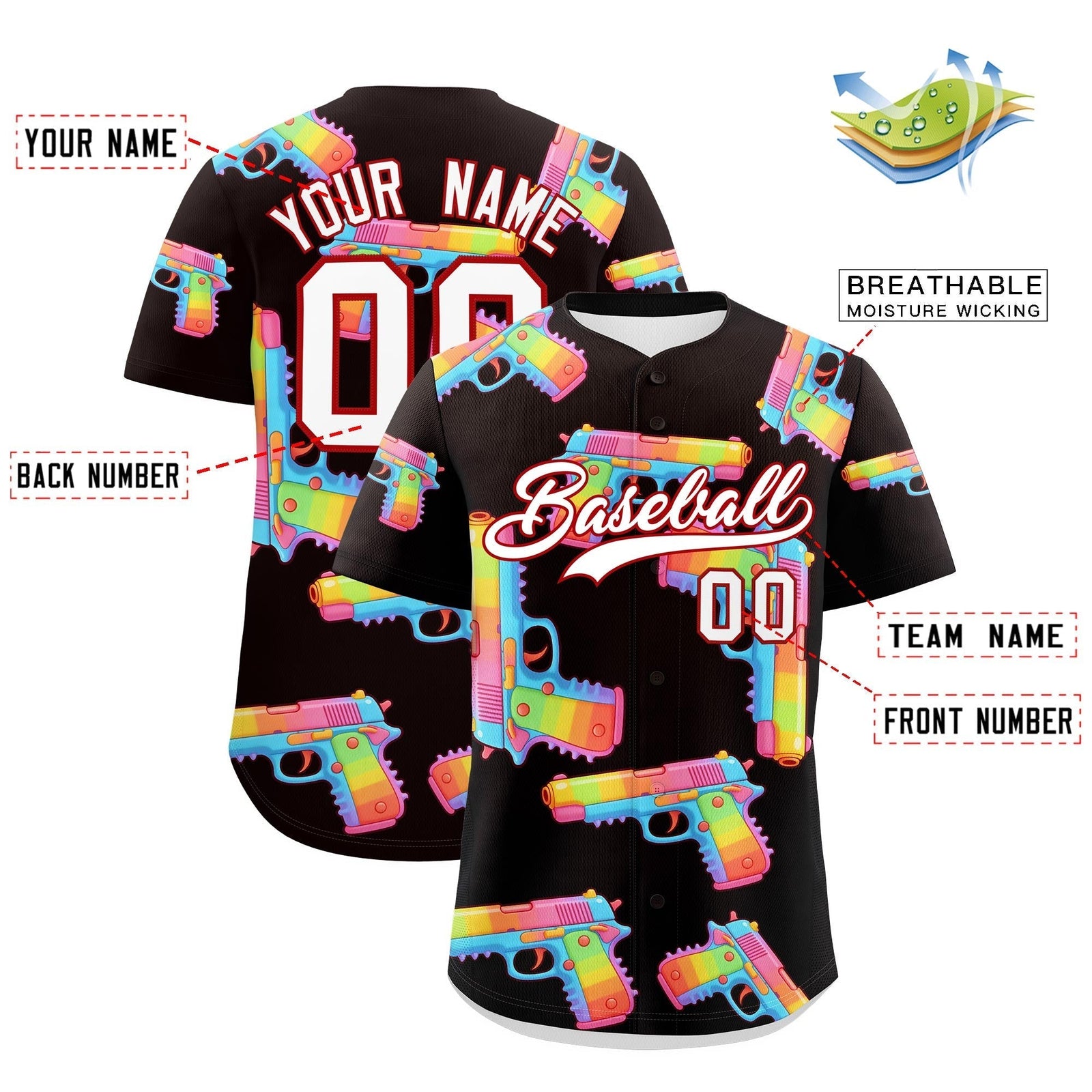 Custom Youth Baseball Jersey Brown White Sugar-Coated Firepower Graffiti Pattern Street Style