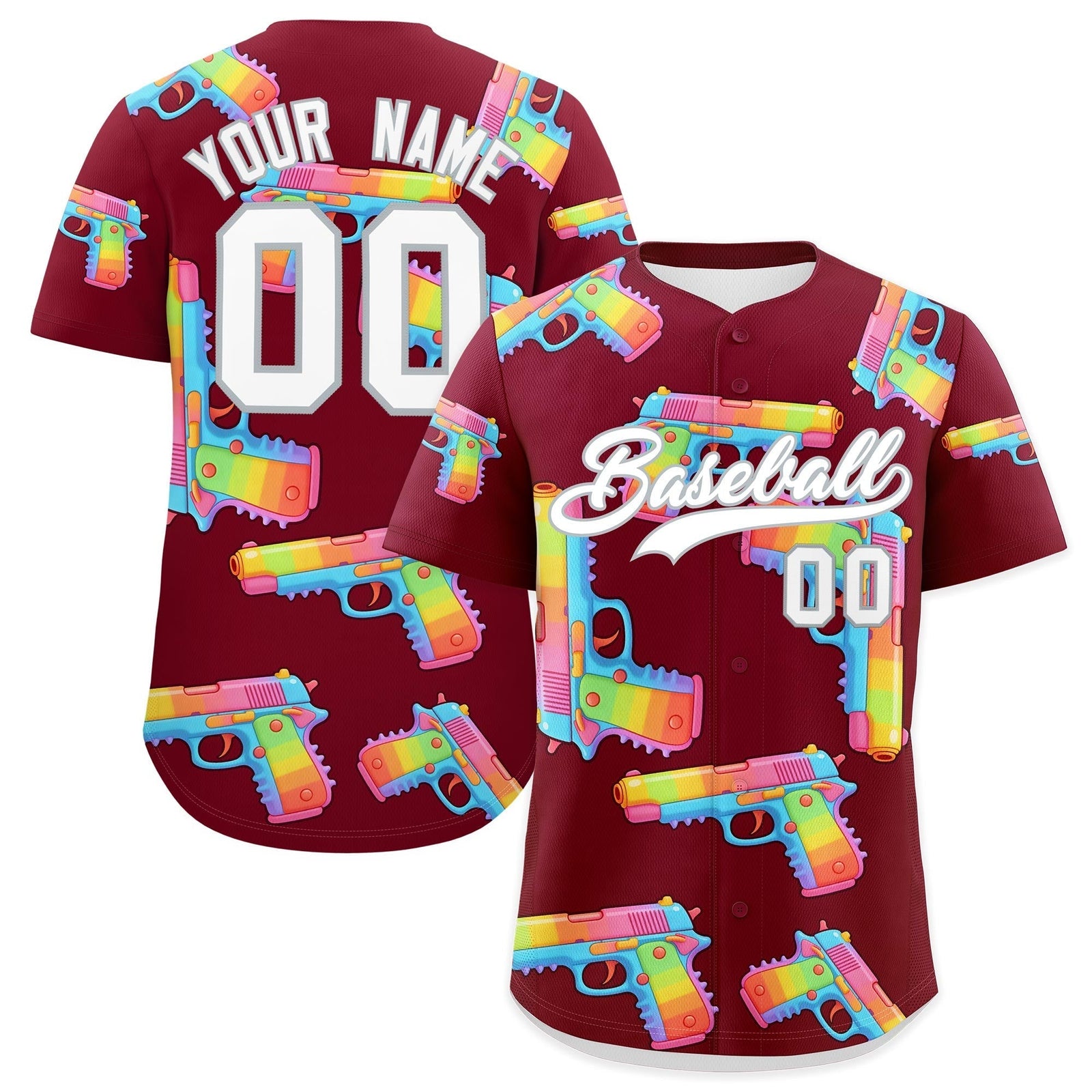 Custom Youth Baseball Jersey Crimson White Sugar-Coated Firepower Graffiti Pattern Hip-hop
