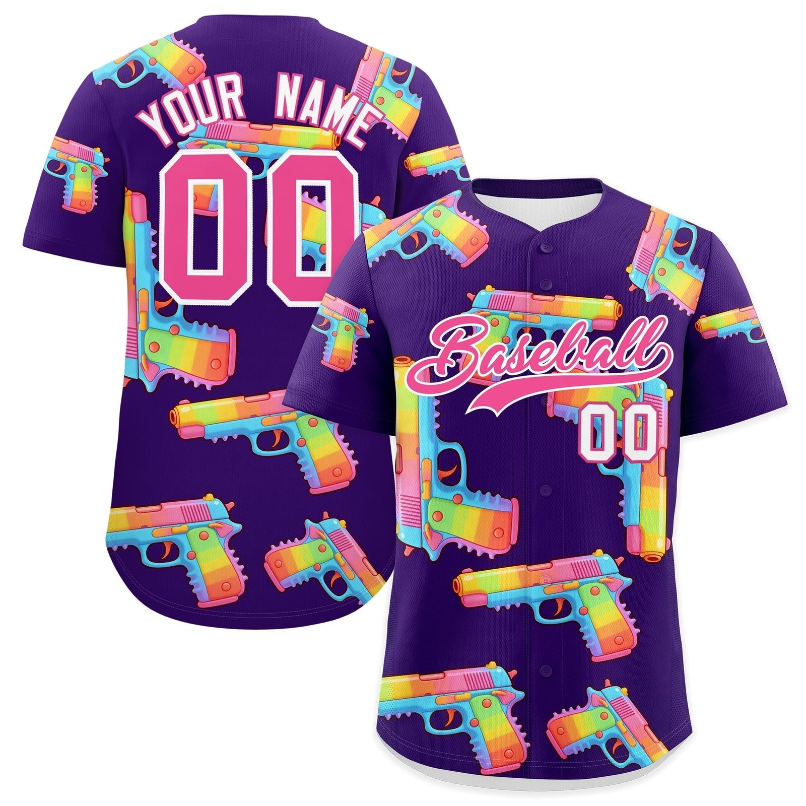 Custom Youth Baseball Jersey Purple Pink Sugar-Coated Firepower Graffiti Pattern Street Style