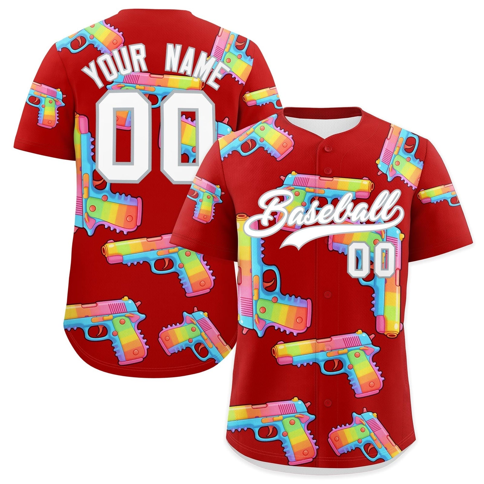 Custom Youth Baseball Jersey Red White Sugar-Coated Firepower Graffiti Pattern Urban Fashion