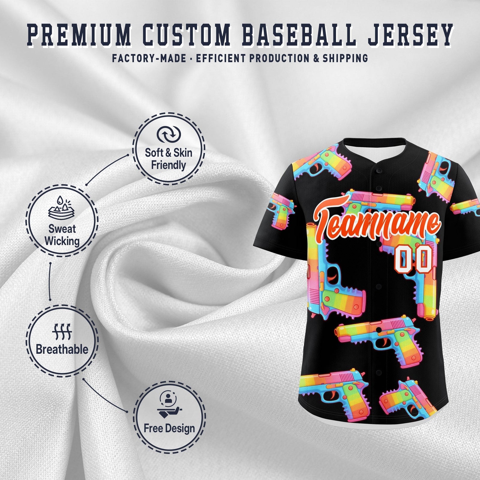 Custom Youth Baseball Jersey Black Orange Sugar-Coated Firepower Graffiti Pattern Urban Fashion