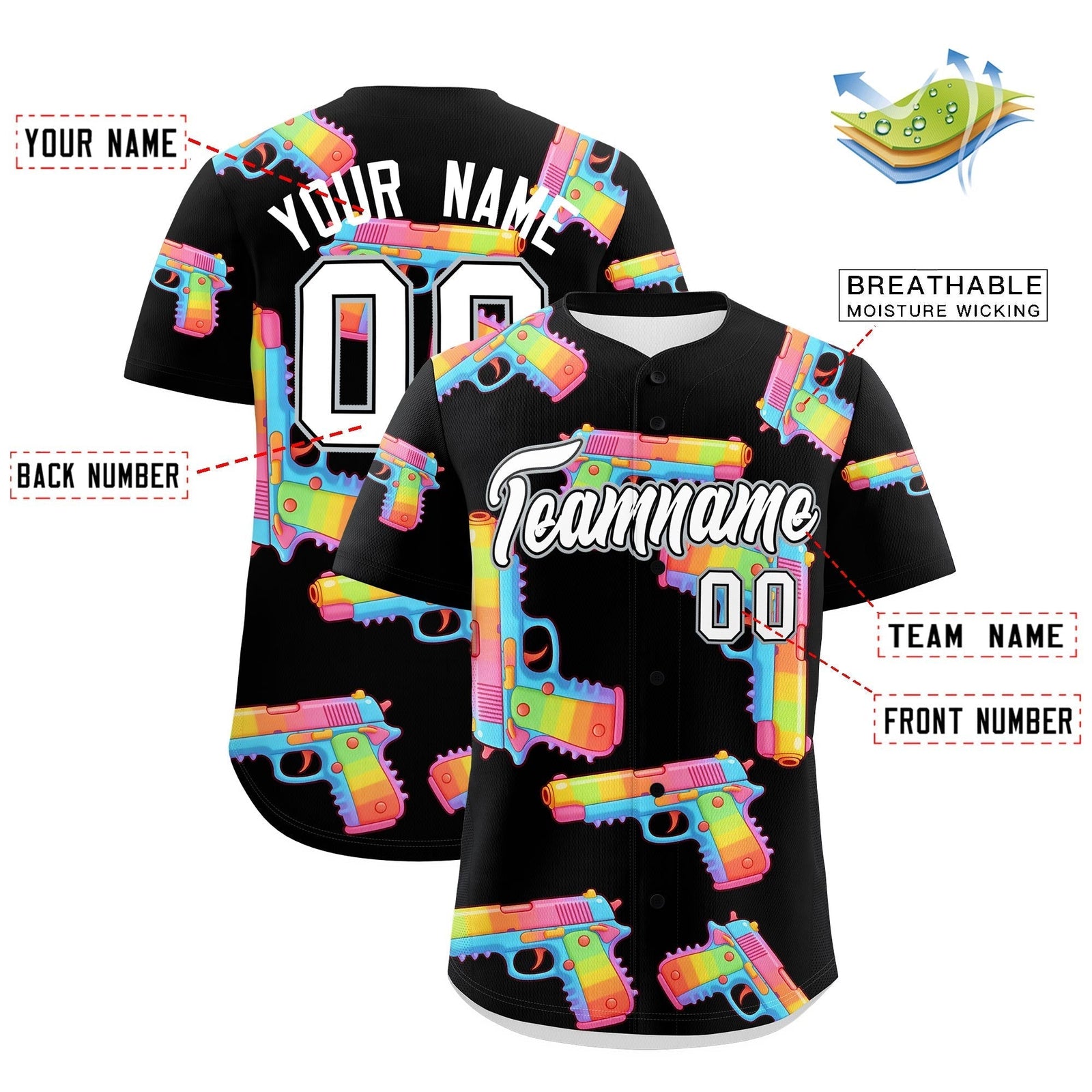 Custom Youth Baseball Jersey Black White Sugar-Coated Firepower Graffiti Pattern Street Style