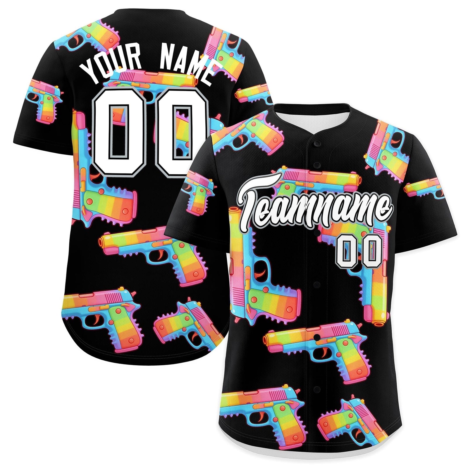 Custom Youth Baseball Jersey Black White Sugar-Coated Firepower Graffiti Pattern Street Style