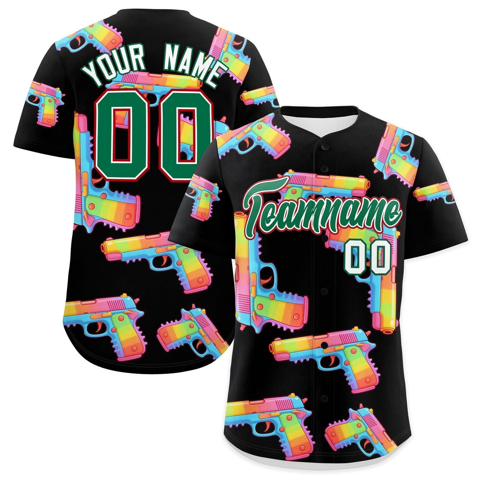Custom Youth Baseball Jersey Black Kelly Green Sugar-Coated Firepower Graffiti Pattern Urban Fashion