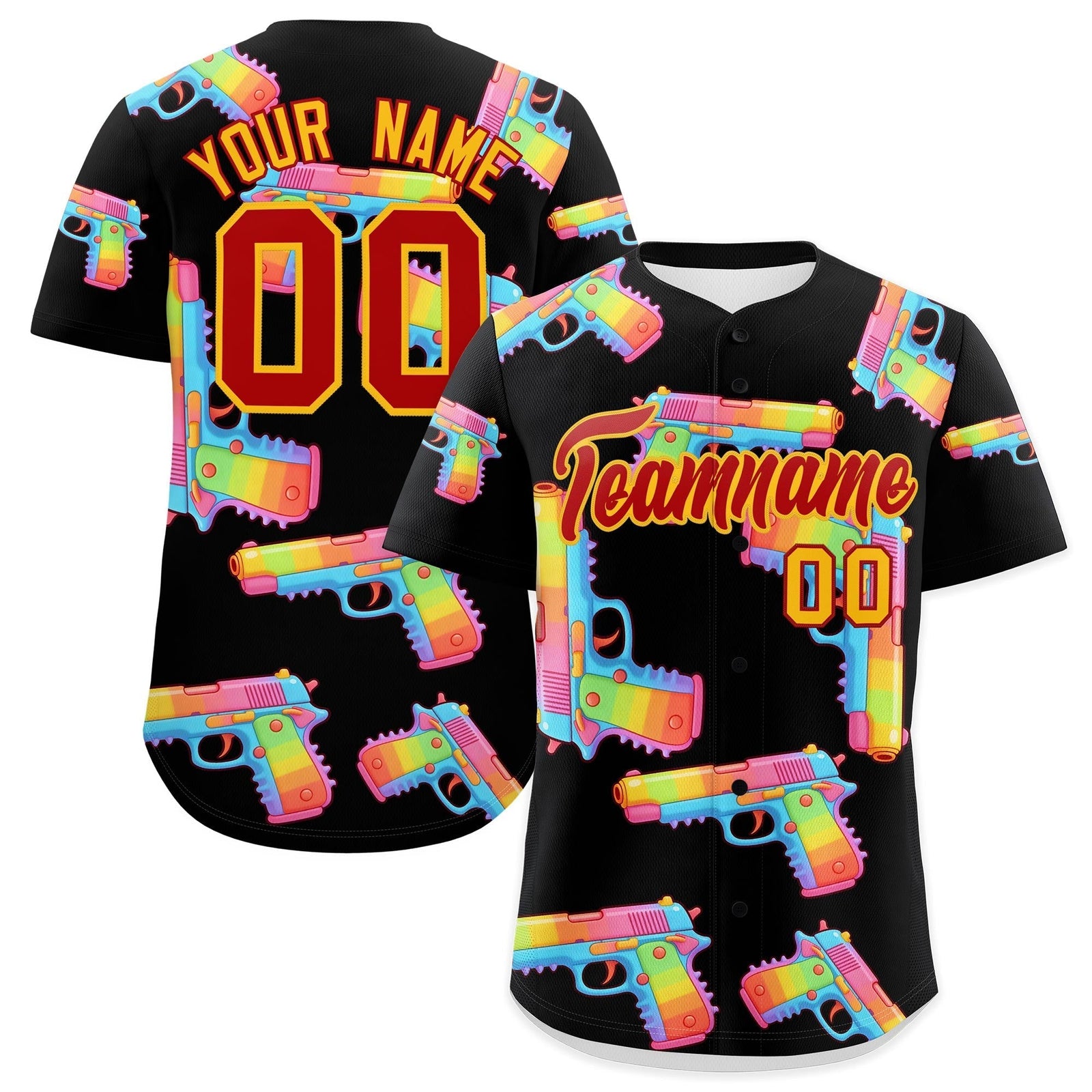 Custom Youth Baseball Jersey Black Red Sugar-Coated Firepower Graffiti Pattern Hip-hop