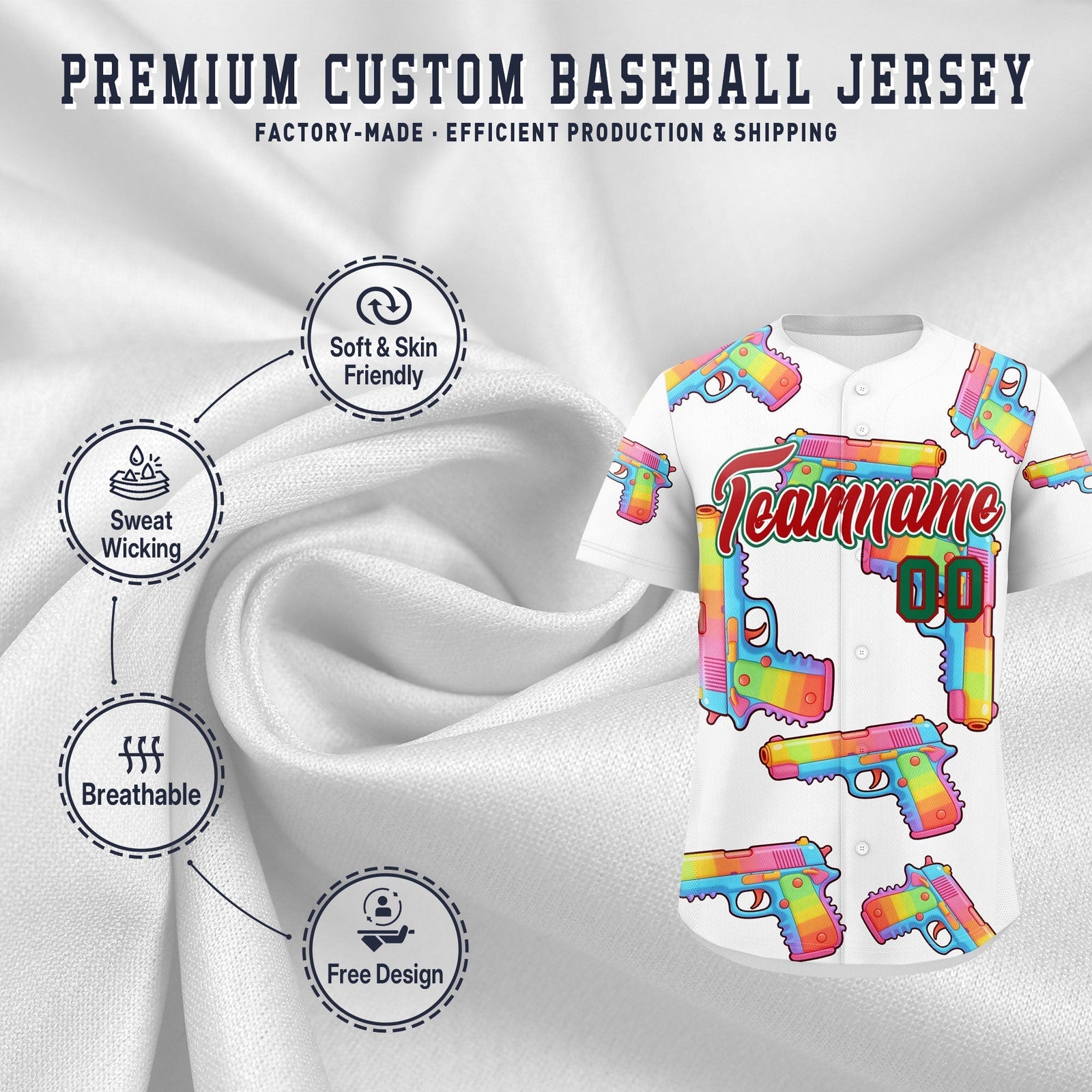 Custom Youth Baseball Jersey White Red Sugar-Coated Firepower Graffiti Pattern Street Style