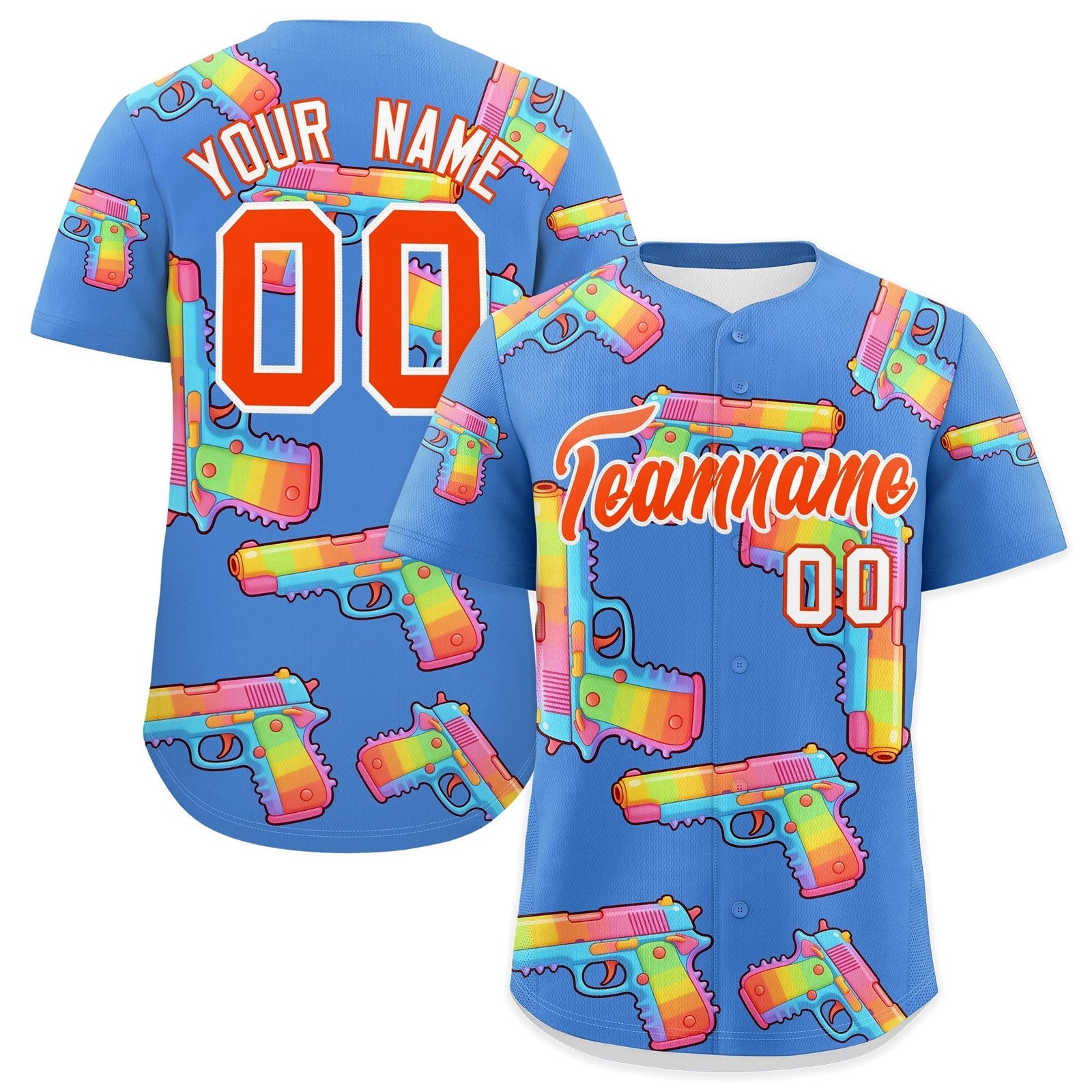 Custom Youth Baseball Jersey Powder Blue Orange Sugar-Coated Firepower Graffiti Pattern Hip-hop