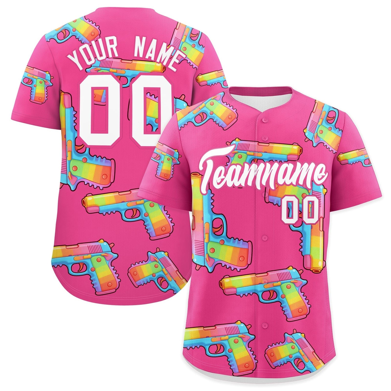 Custom Youth Baseball Jersey Pink White Sugar-Coated Firepower Graffiti Pattern Urban Fashion