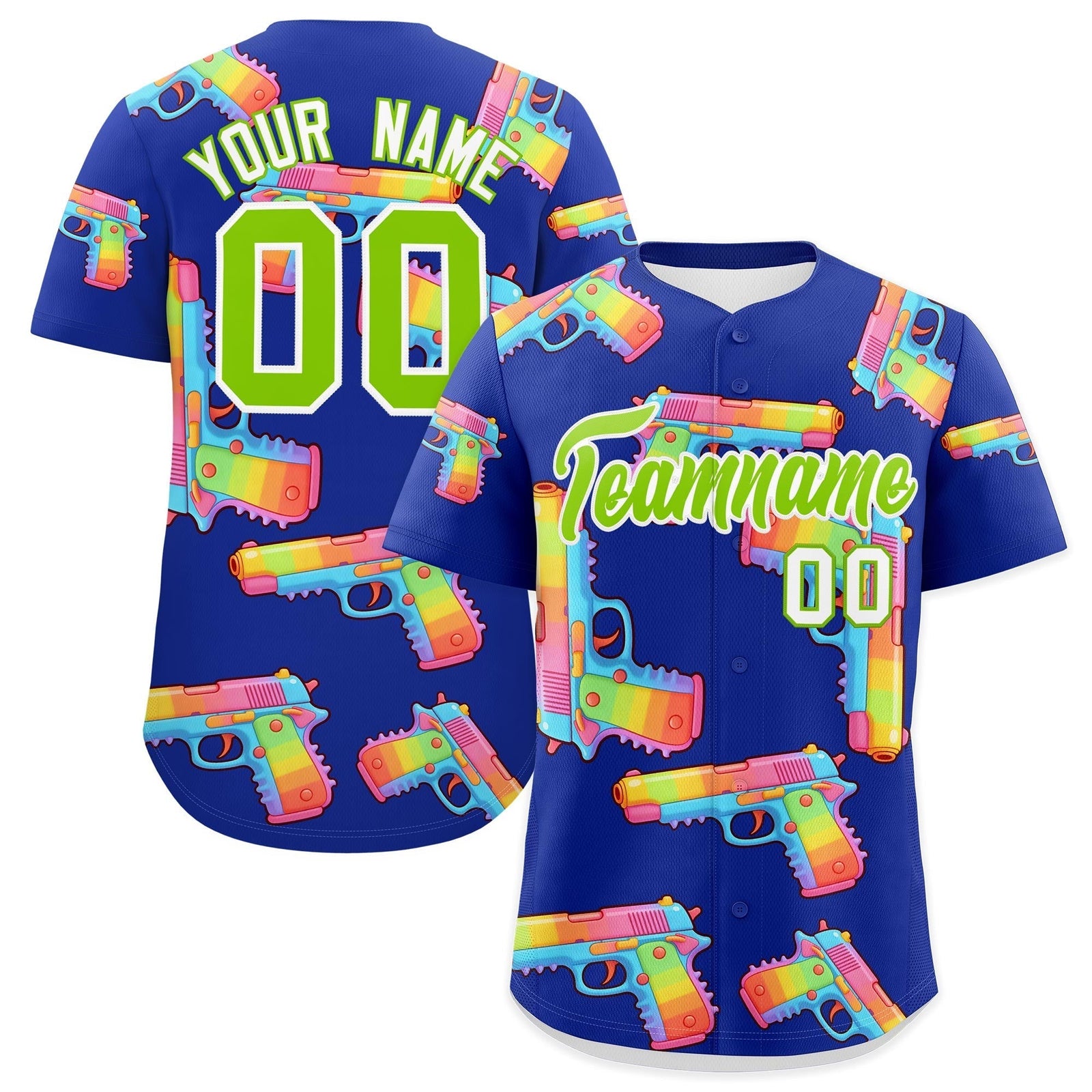Custom Youth Baseball Jersey Royal Blue Neon Green Sugar-Coated Firepower Graffiti Pattern Hip-hop