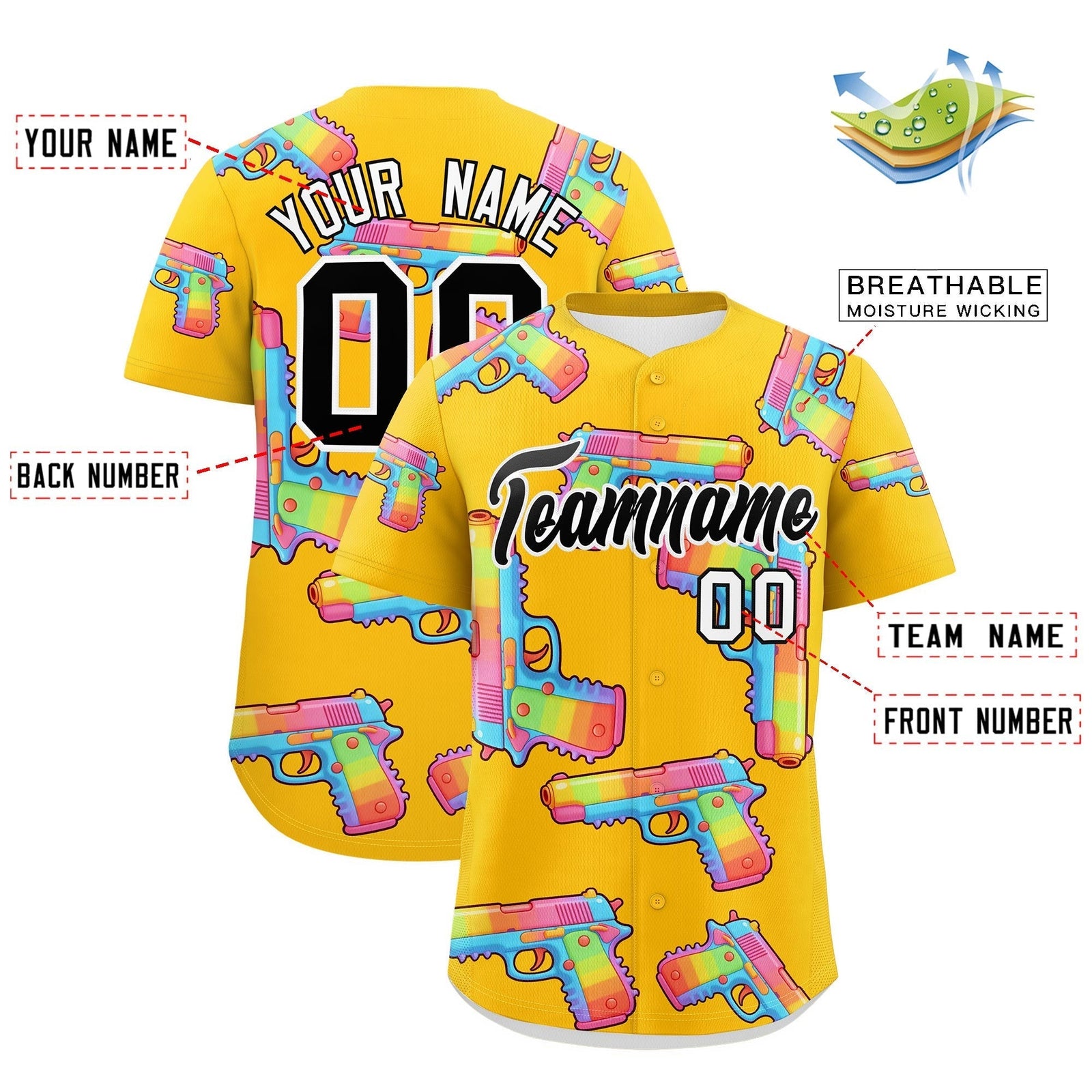 Custom Youth Baseball Jersey Yellow Black Sugar-Coated Firepower Graffiti Pattern Hip-hop