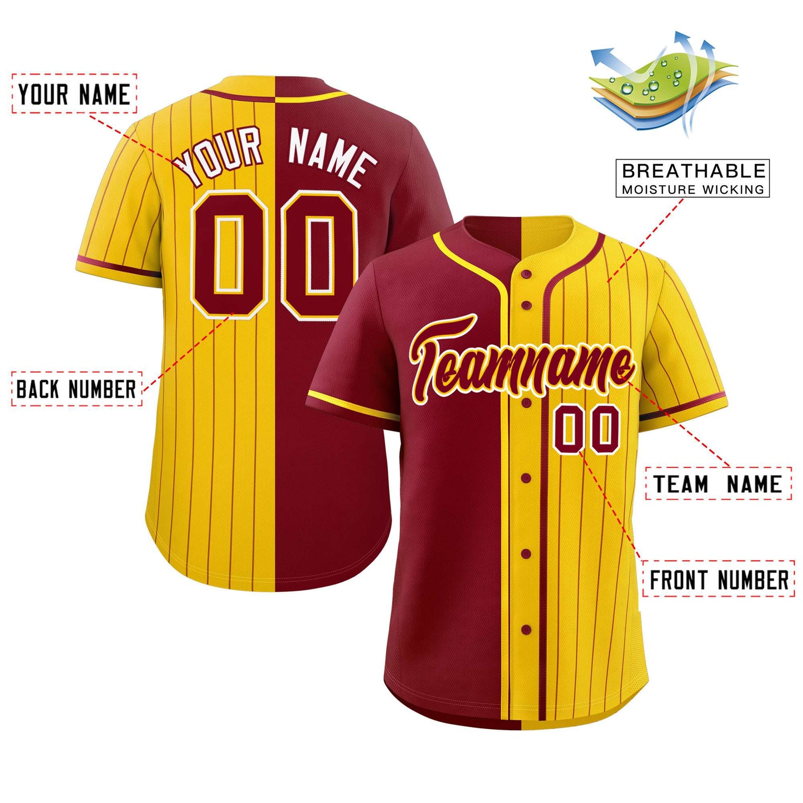 Custom Crimson Gold Stripe-Solid Combo Fashion Authentic Baseball Jersey