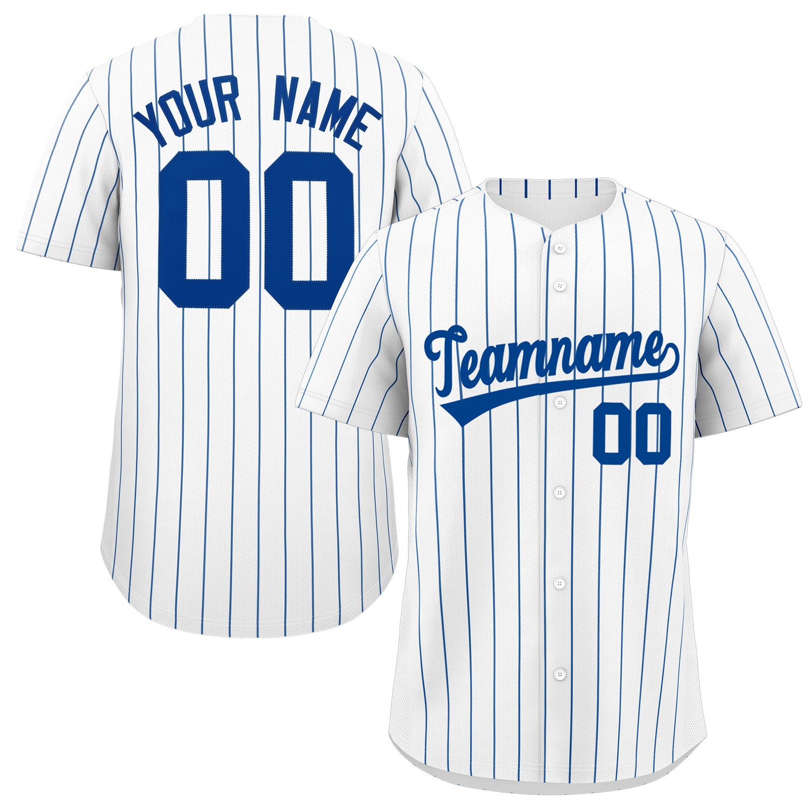 Custom White Royal Pinstripe Personalized Two-Tone Authentic Baseball Jersey