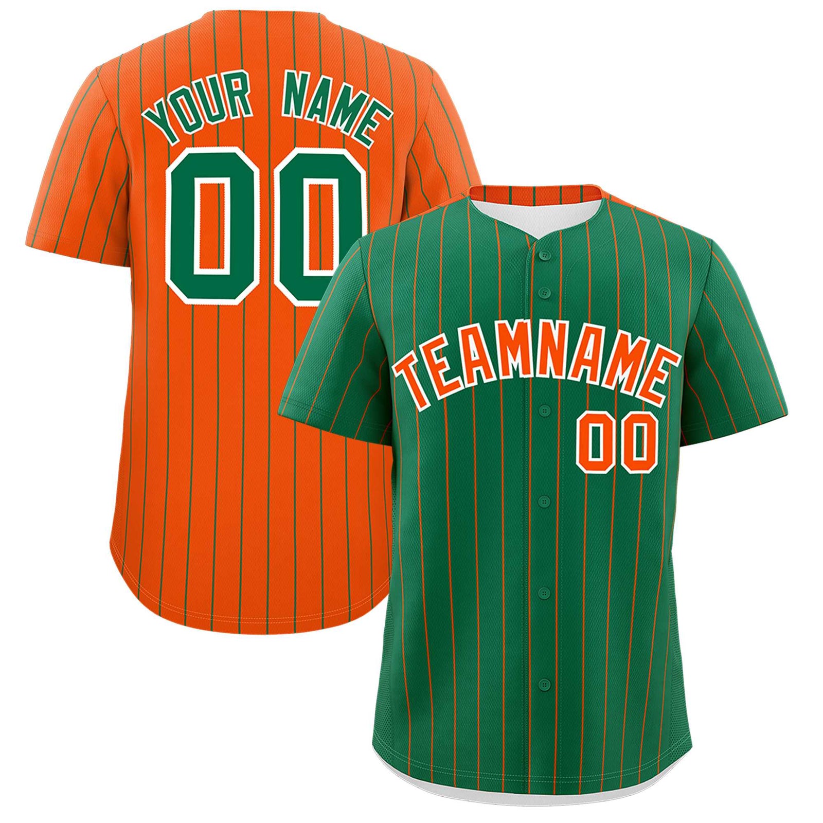 Custom Kelly Green Orange Pinstripe Personalized Two-Tone Authentic Baseball Jersey