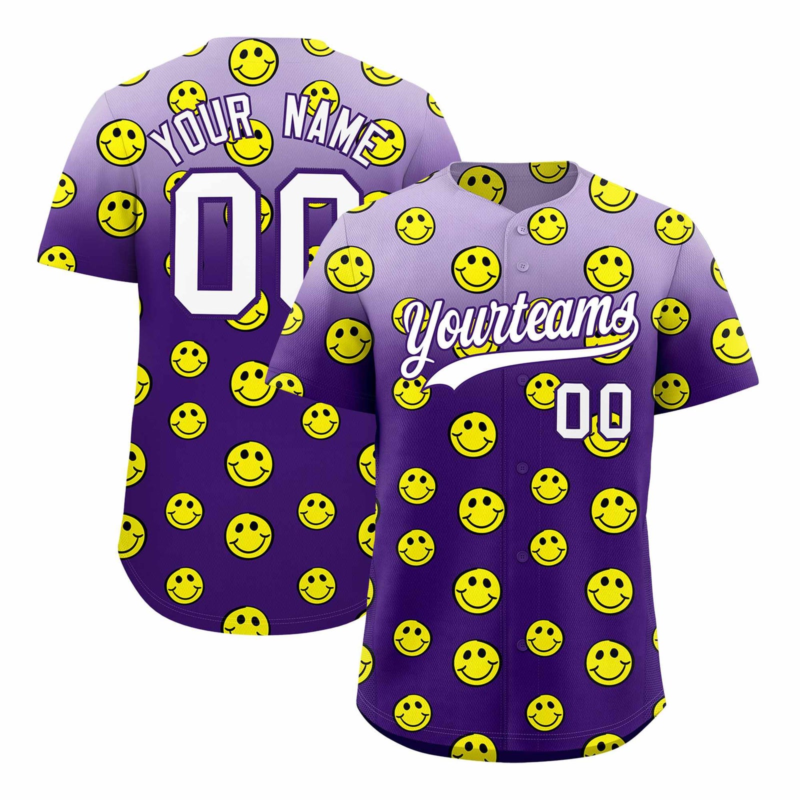 Custom Light Purple Purple Graffiti Gradient Pattern Authentic Smile Baseball Jersey