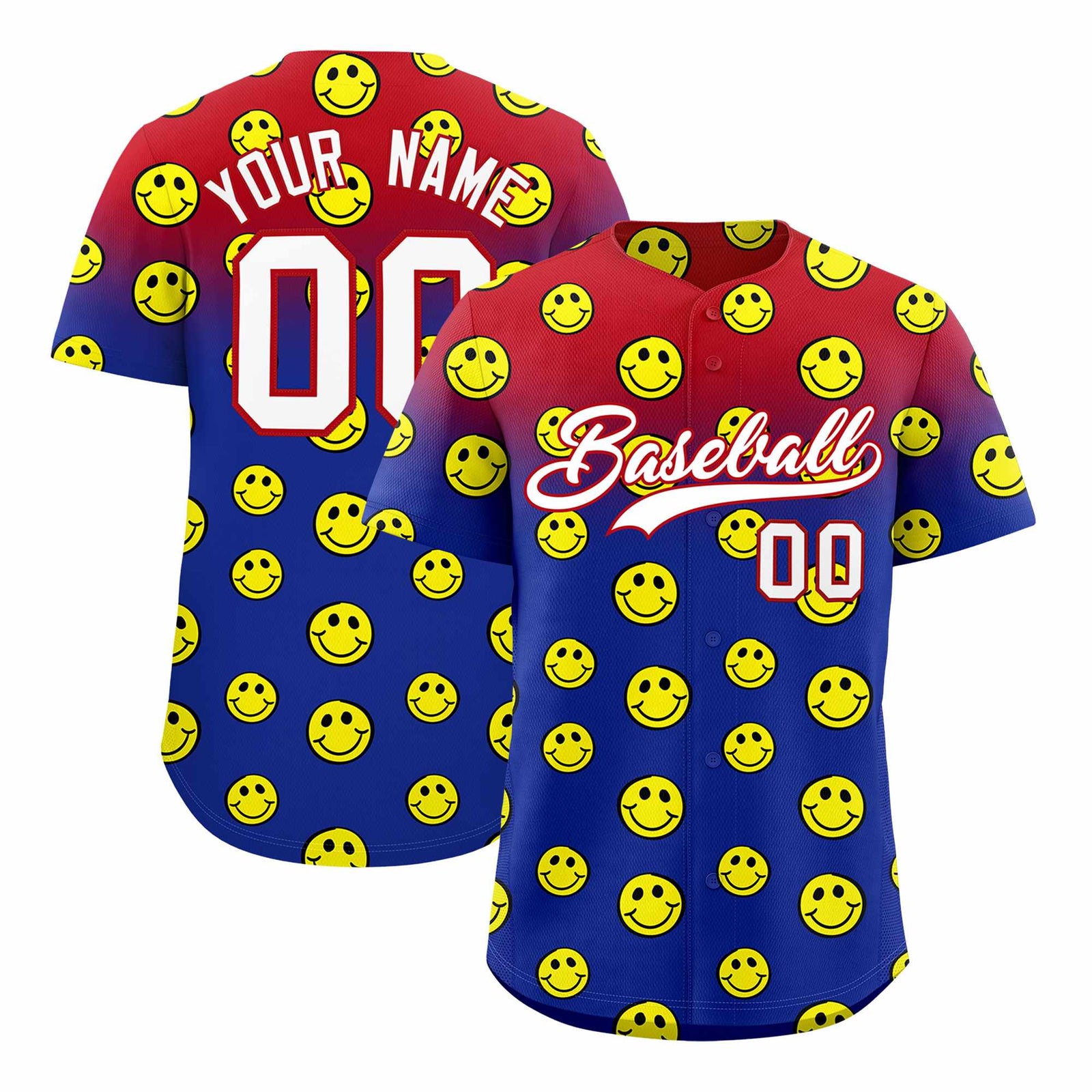 Custom Red Royal Graffiti Gradient Pattern Authentic Smile Baseball Jersey