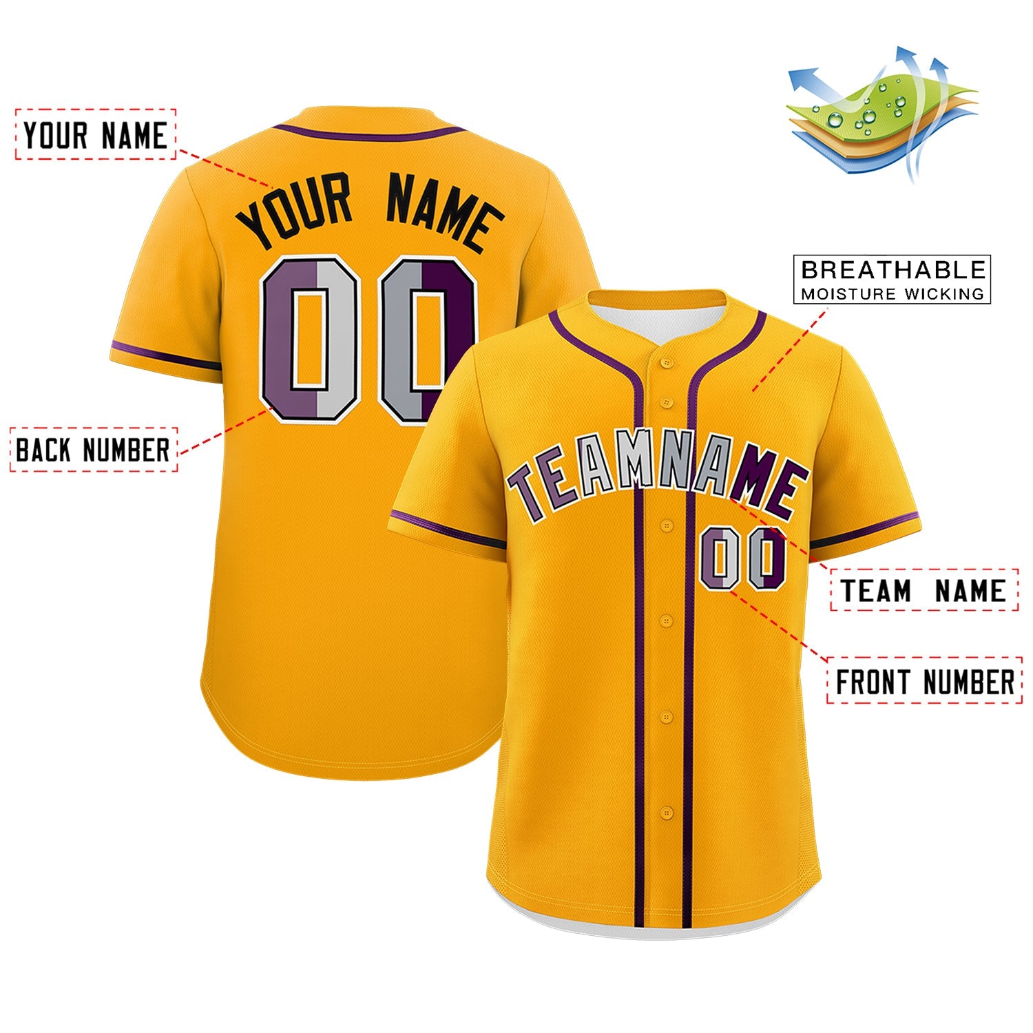 Custom Yellow Purple Genderless For Pride Month Classic Style Baseball Jersey| KXKSHOP