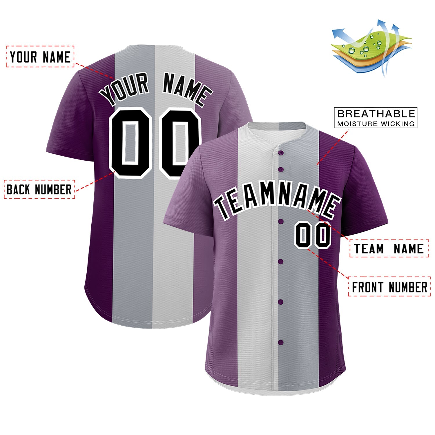 Custom Purple Light Purple Gray Genderless For Pride Month Classic Style Baseball Jersey| KXKSHOP