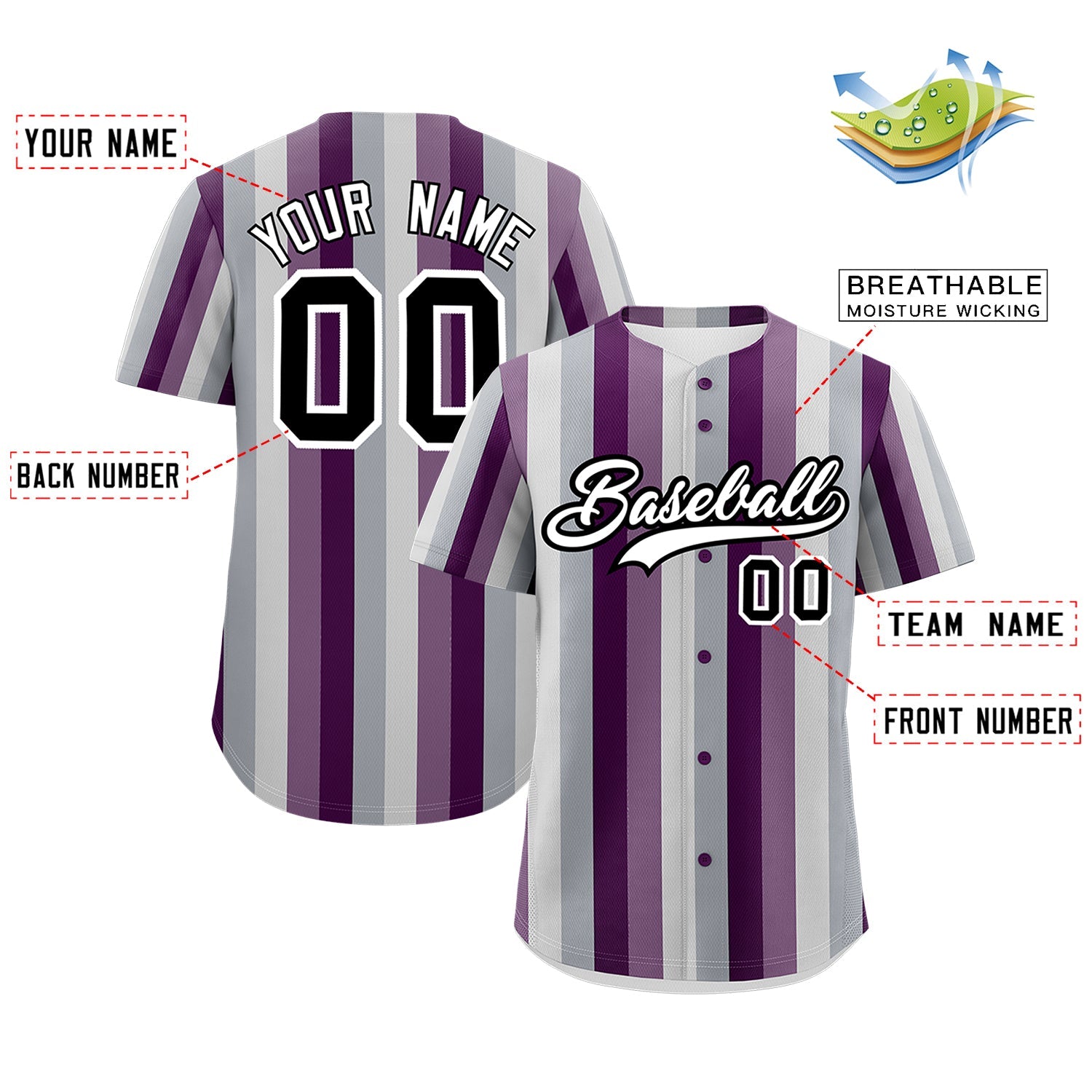 Custom Gray Light Purple Purple Genderless For Pride Month Classic Style Baseball Jersey| KXKSHOP