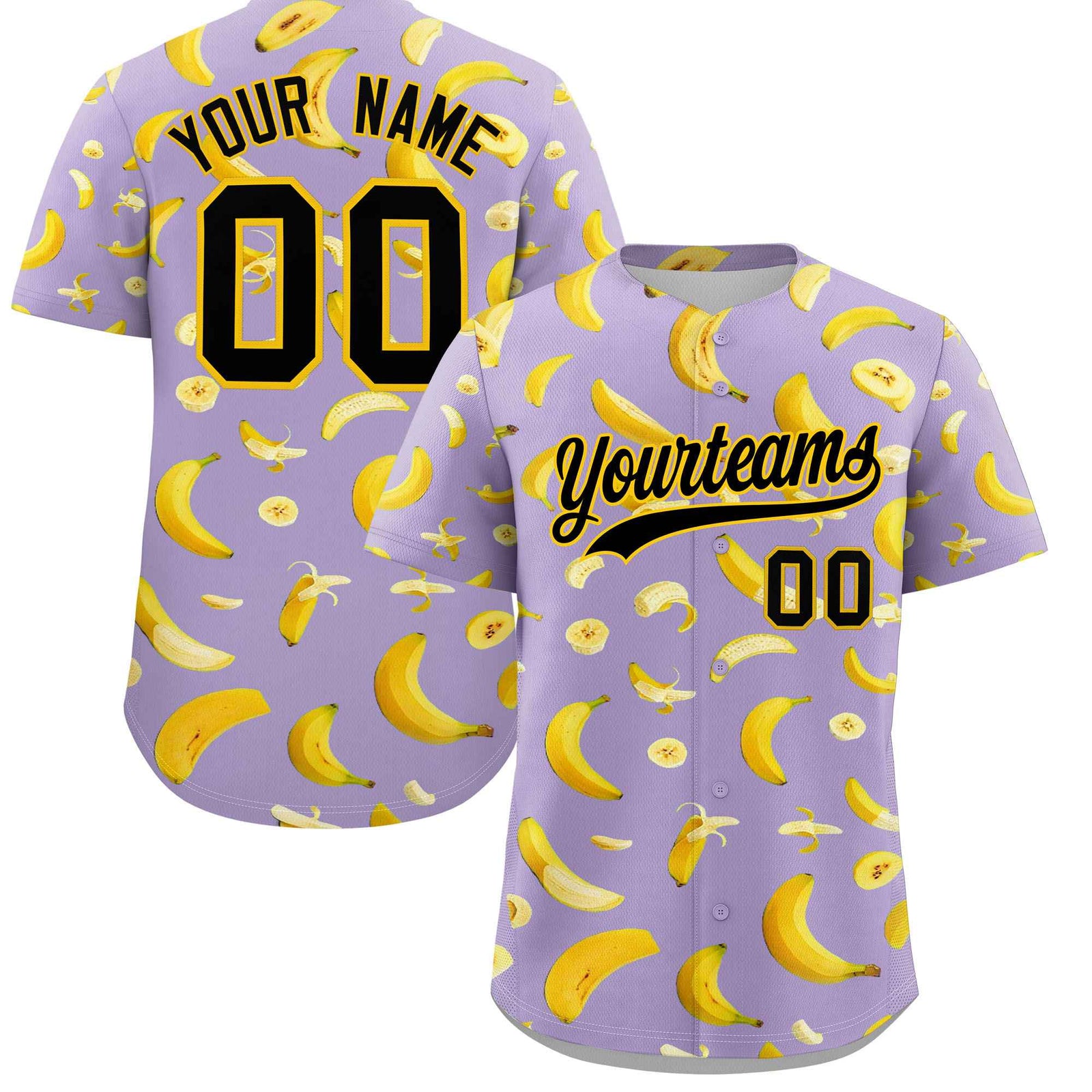 Custom Light Purple Banana Graffiti Pattern Fashion Authentic Baseball Jersey | Graffiti Pattern | Embroidery&Dye-sublimation printing | KXKSHOP
