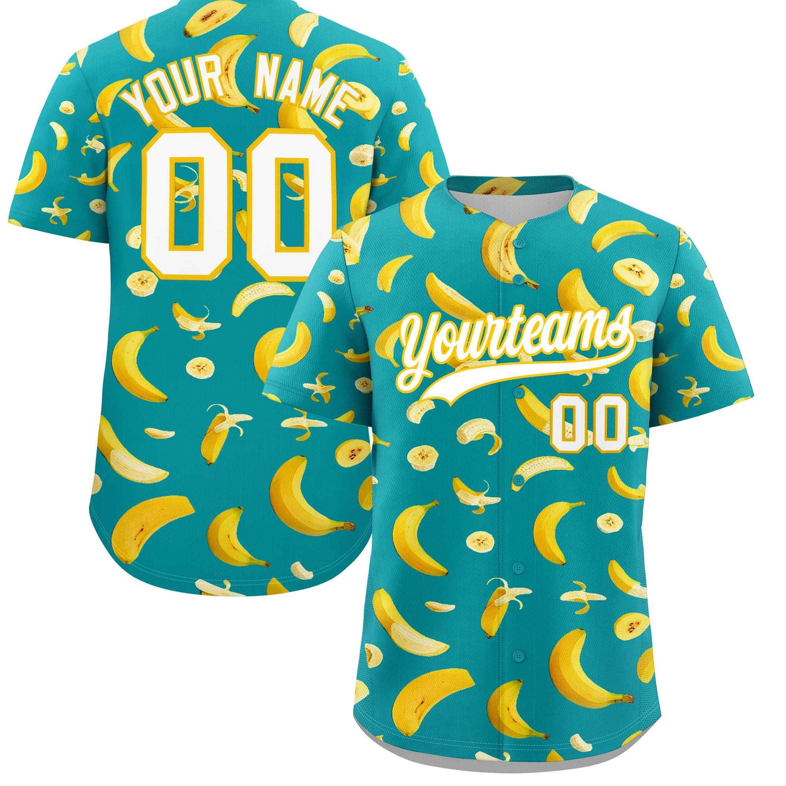 Custom Aqua Banana Graffiti Pattern Fashion Authentic Baseball Jersey | Graffiti Pattern | Embroidery&Dye-sublimation printing | KXKSHOP