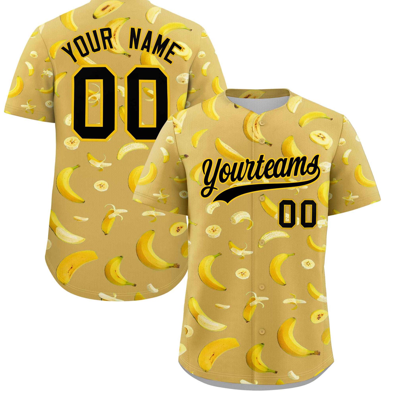 Custom Old Gold Banana Graffiti Pattern Fashion Authentic Baseball Jersey | Graffiti Pattern | Embroidery&Dye-sublimation printing | KXKSHOP