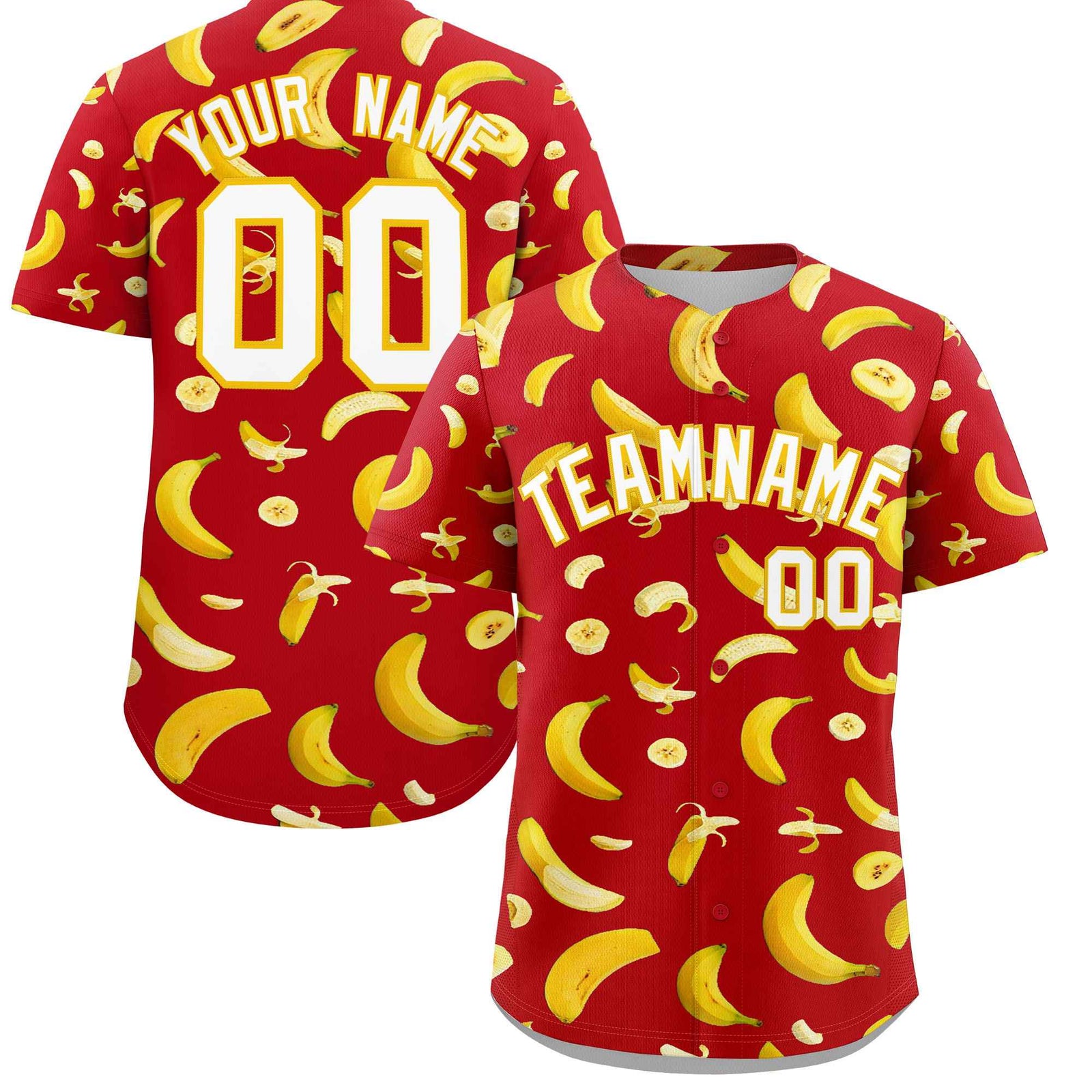 Custom Red Banana Graffiti Pattern Fashion Authentic Baseball Jersey | Graffiti Pattern | Embroidery&Dye-sublimation printing | KXKSHOP