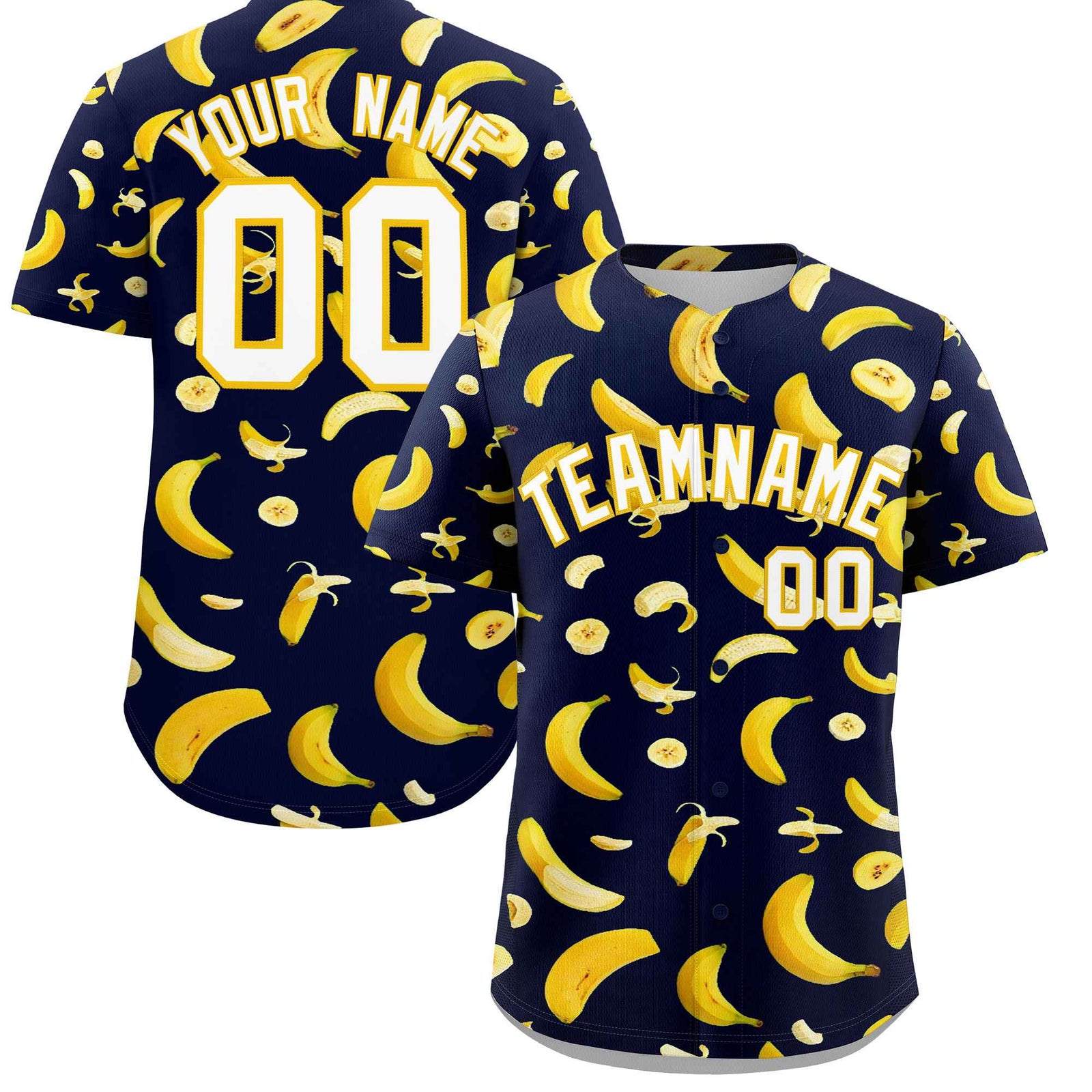 Custom Navy Banana Graffiti Pattern Fashion Authentic Baseball Jersey | Graffiti Pattern | Embroidery&Dye-sublimation printing | KXKSHOP