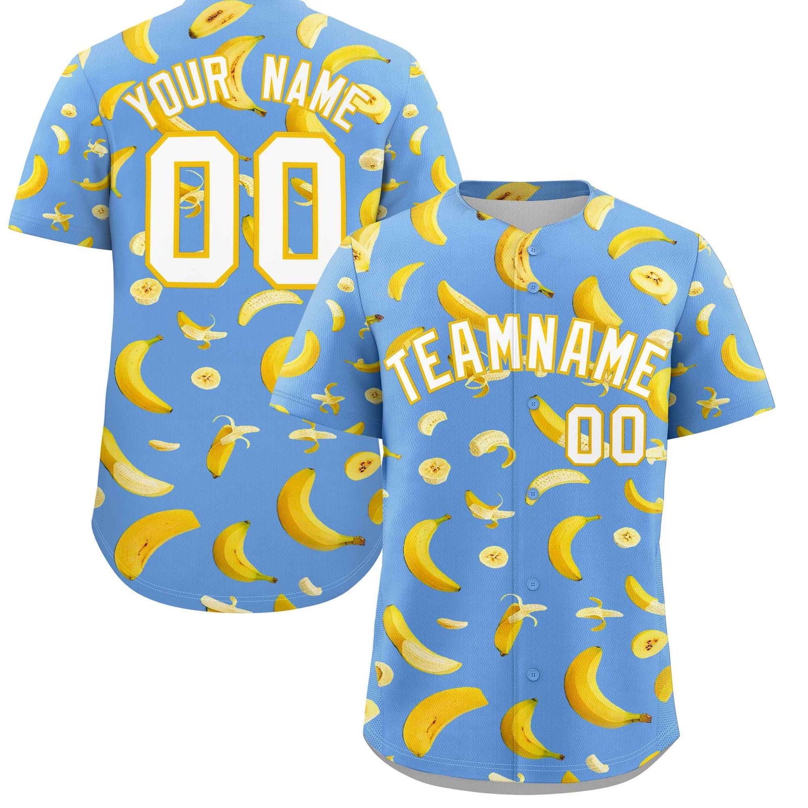 Custom Light Blue Banana Graffiti Pattern Fashion Authentic Baseball Jersey | Graffiti Pattern | Embroidery&Dye-sublimation printing | KXKSHOP