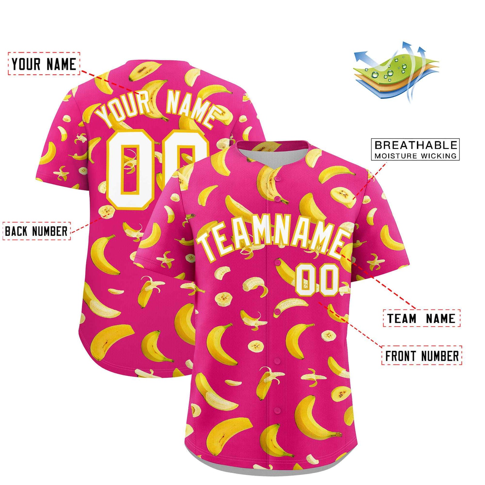 Custom Rose Red Banana Graffiti Pattern Fashion Authentic Baseball Jersey | Graffiti Pattern | Embroidery&Dye-sublimation printing | KXKSHOP