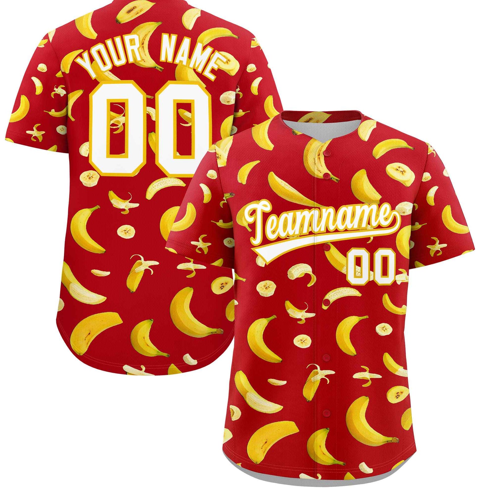 Custom Red Banana Graffiti Pattern Fashion Authentic Baseball Jersey | Graffiti Pattern | Embroidery&Dye-sublimation printing | KXKSHOP
