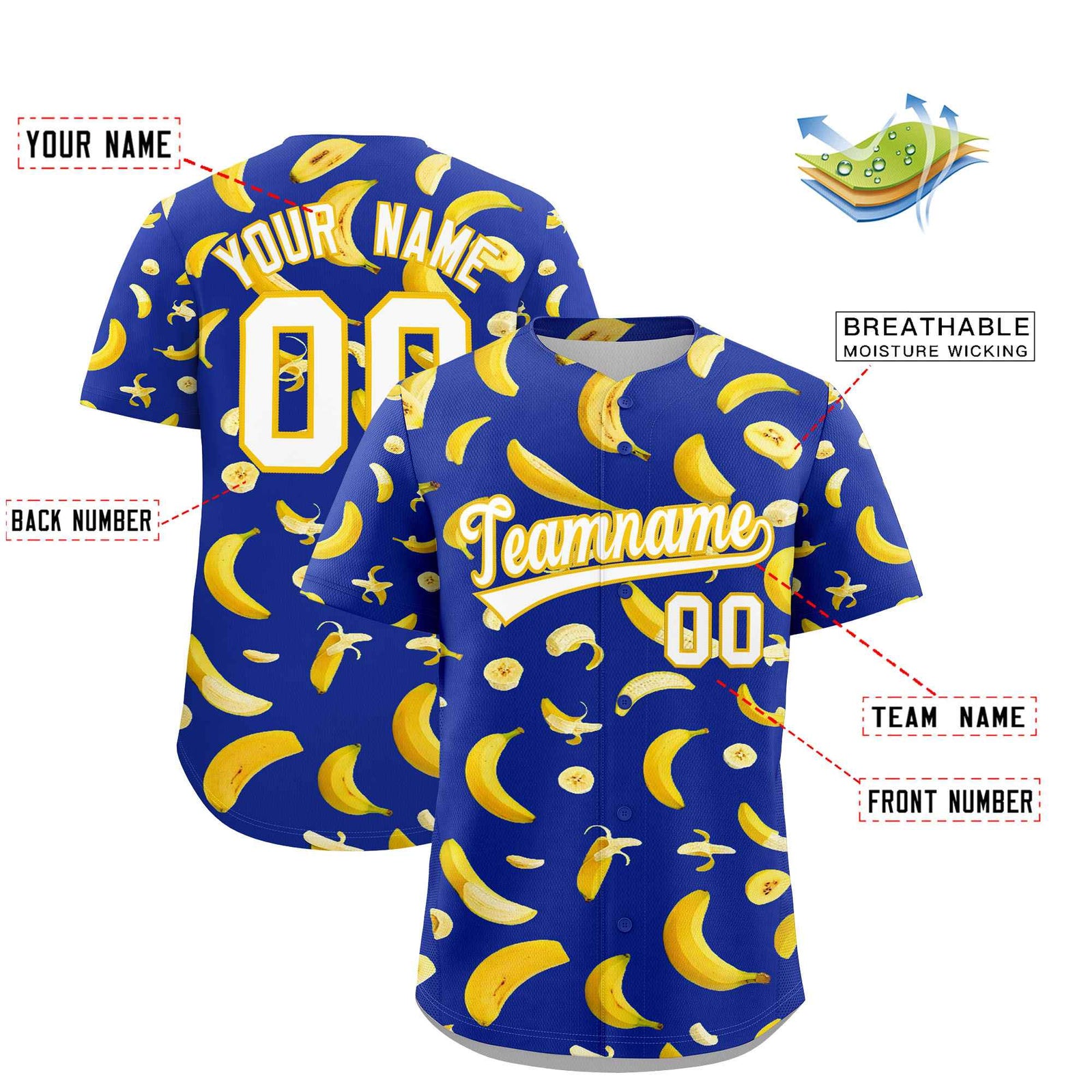 Custom Royal Blue Banana Graffiti Pattern Fashion Authentic Baseball Jersey | Graffiti Pattern | Embroidery&Dye-sublimation printing | KXKSHOP