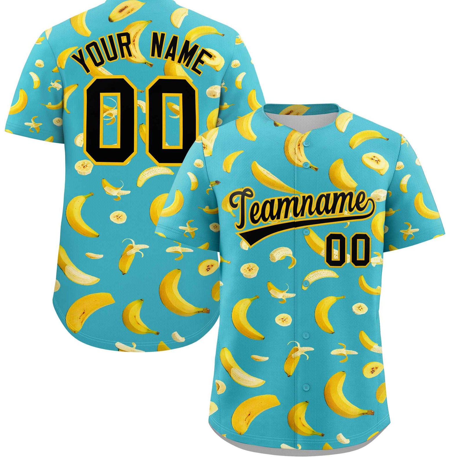 Custom Teal Banana Graffiti Pattern Fashion Authentic Baseball Jersey | Graffiti Pattern | Embroidery&Dye-sublimation printing | KXKSHOP