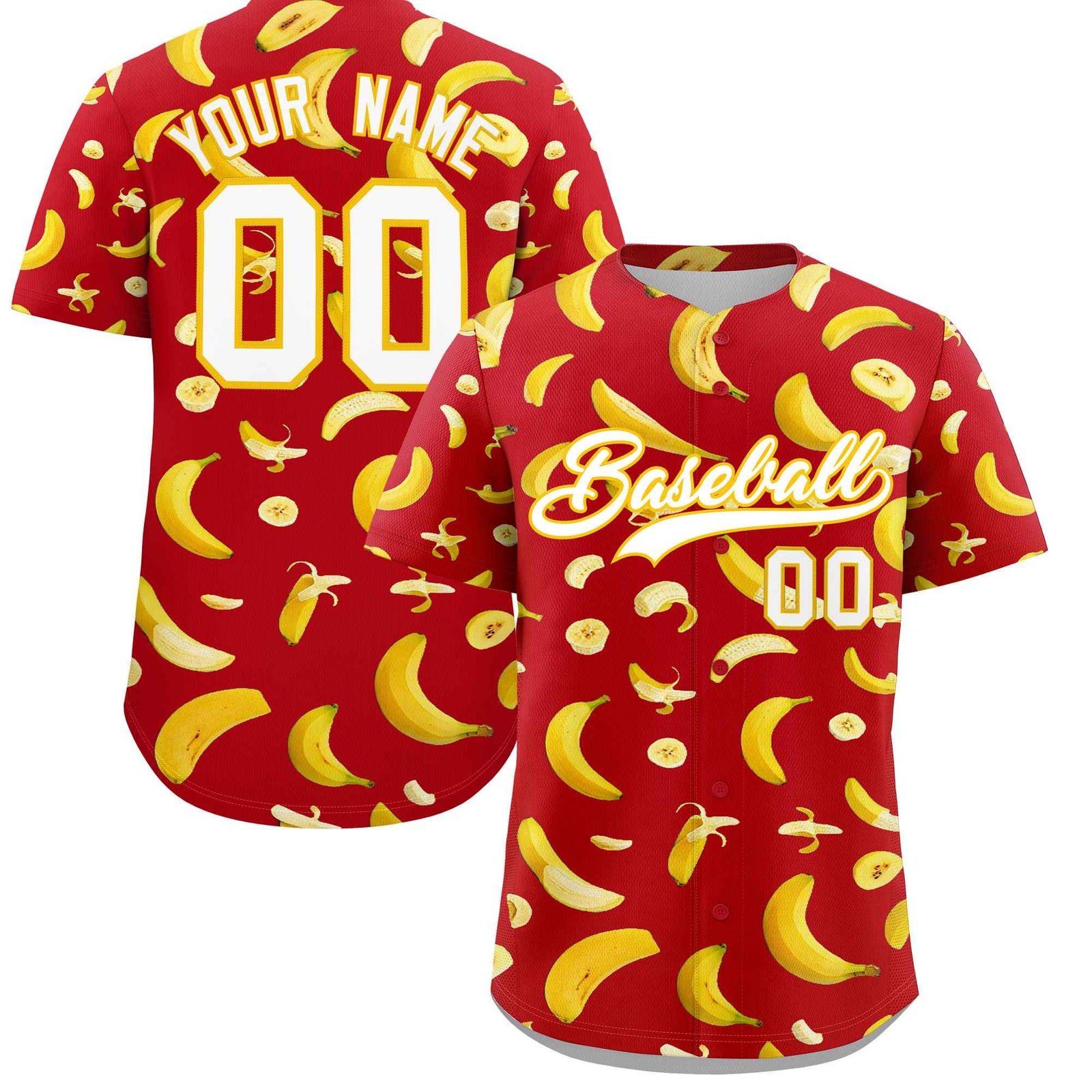 Custom Red Banana Graffiti Pattern Fashion Authentic Baseball Jersey | Graffiti Pattern | Embroidery&Dye-sublimation printing | KXKSHOP