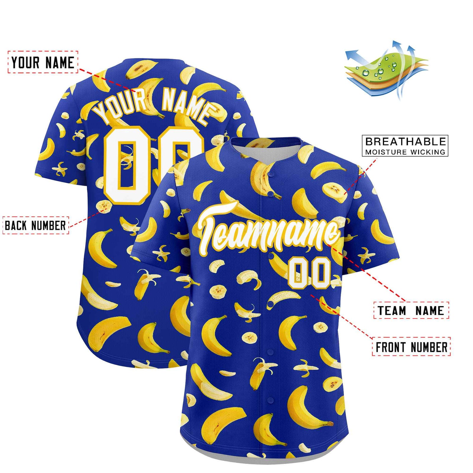 Custom Royal Blue Banana Graffiti Pattern Fashion Authentic Baseball Jersey | Graffiti Pattern | Embroidery&Dye-sublimation printing | KXKSHOP